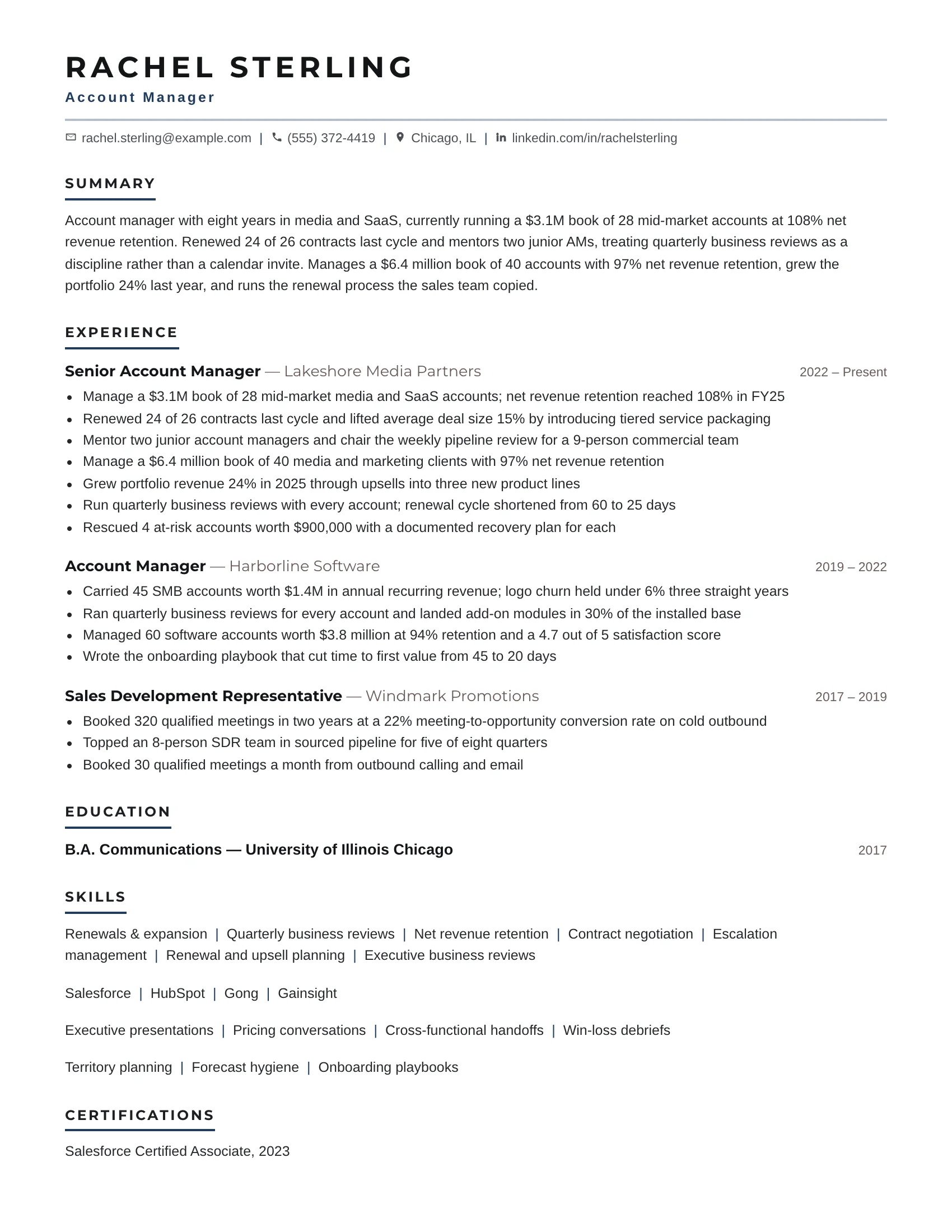Account Manager · Visibility resume template preview
