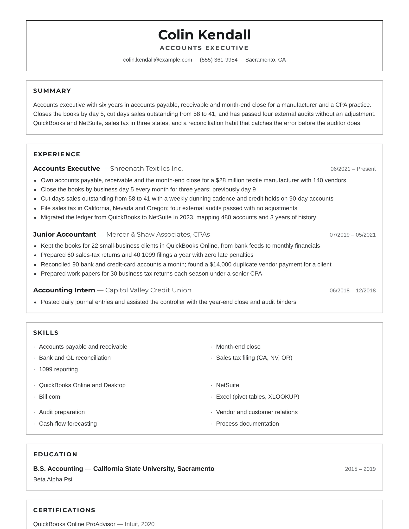 Accountant resume example — sample document