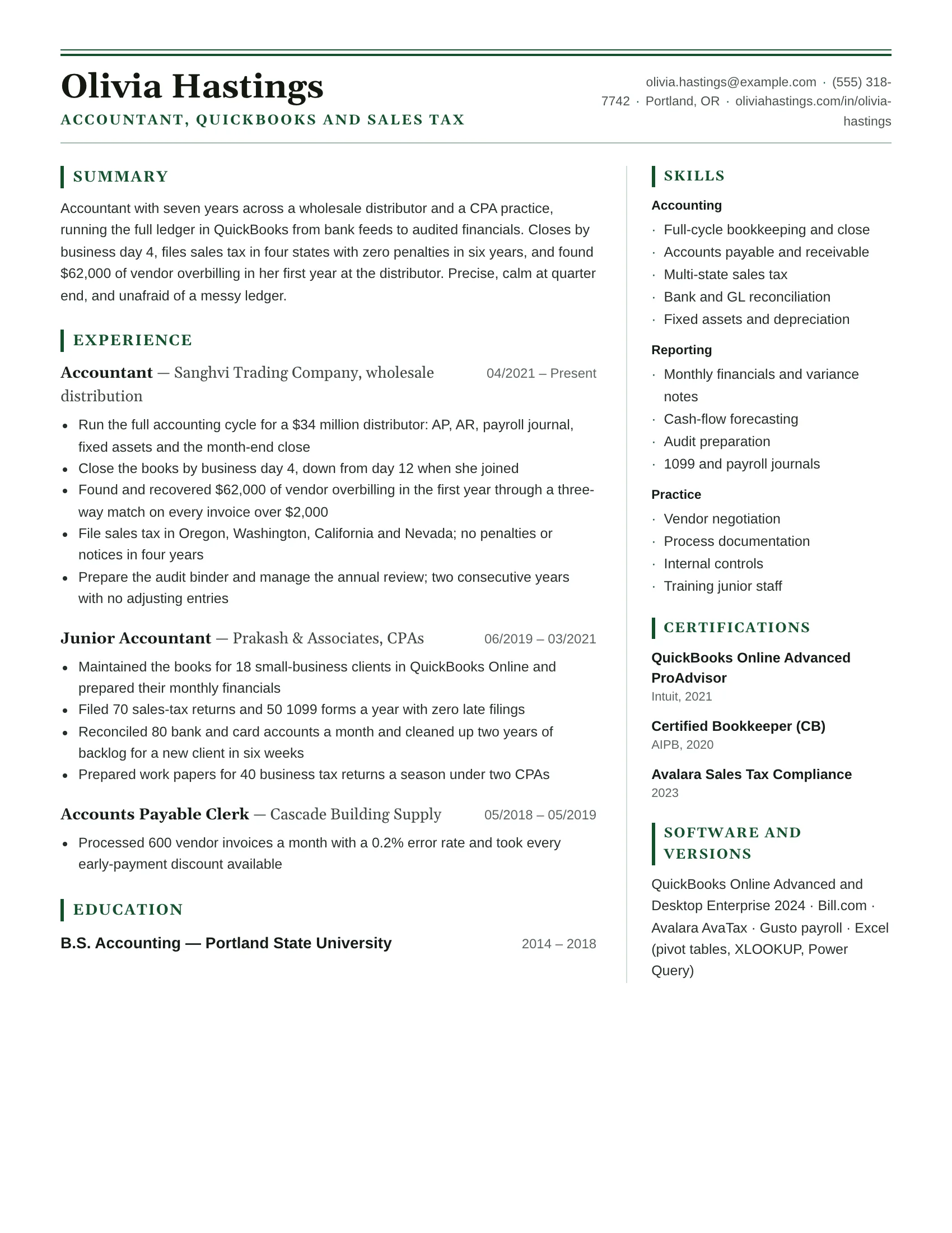 Accountant · Ledger resume template preview