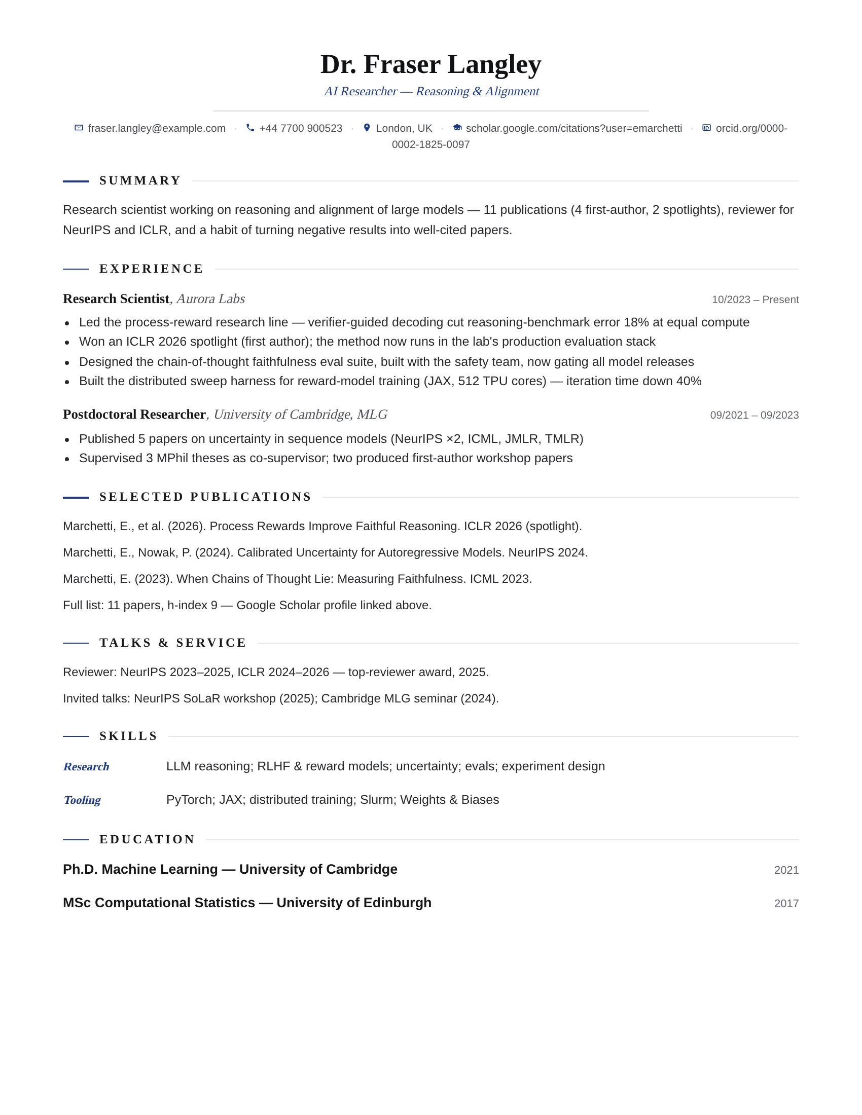 AI Researcher · Citations resume template preview