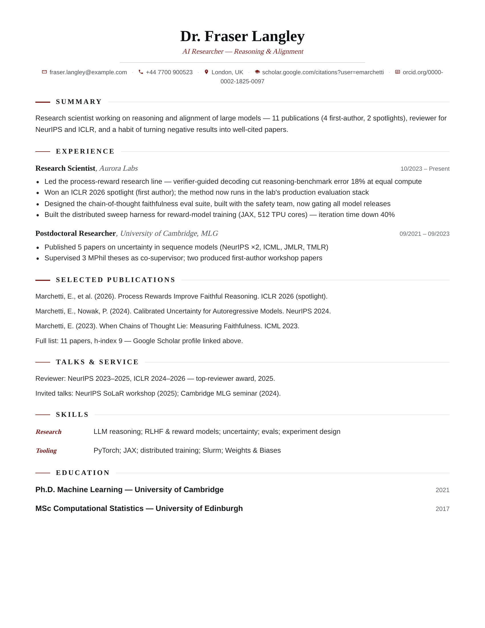 AI Researcher · Citations (Red) resume template preview