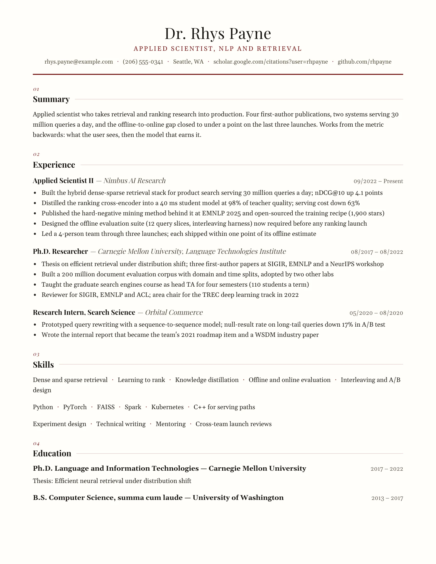 Applied Scientist · Scholar resume template preview