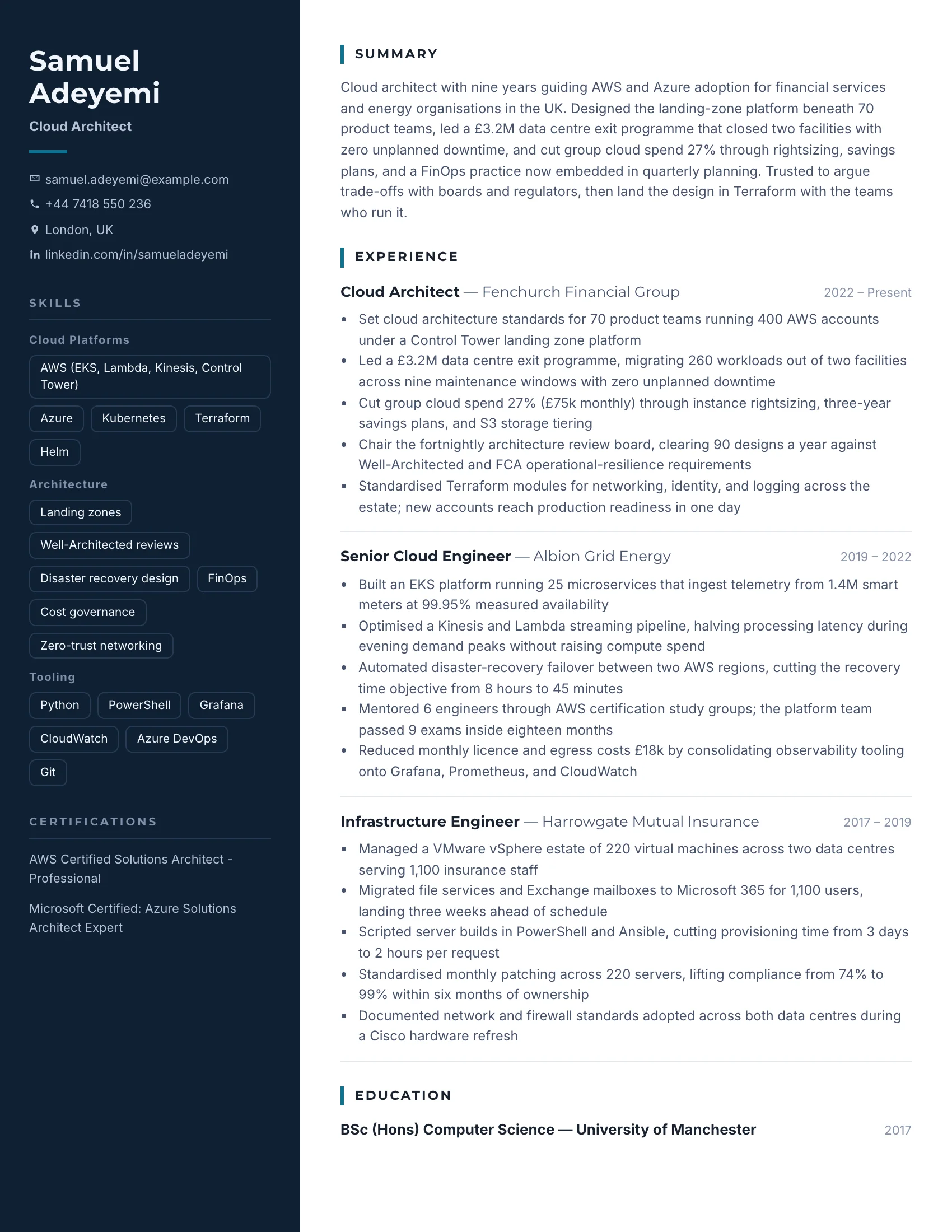 Cloud Architect · Bandwidth resume template preview