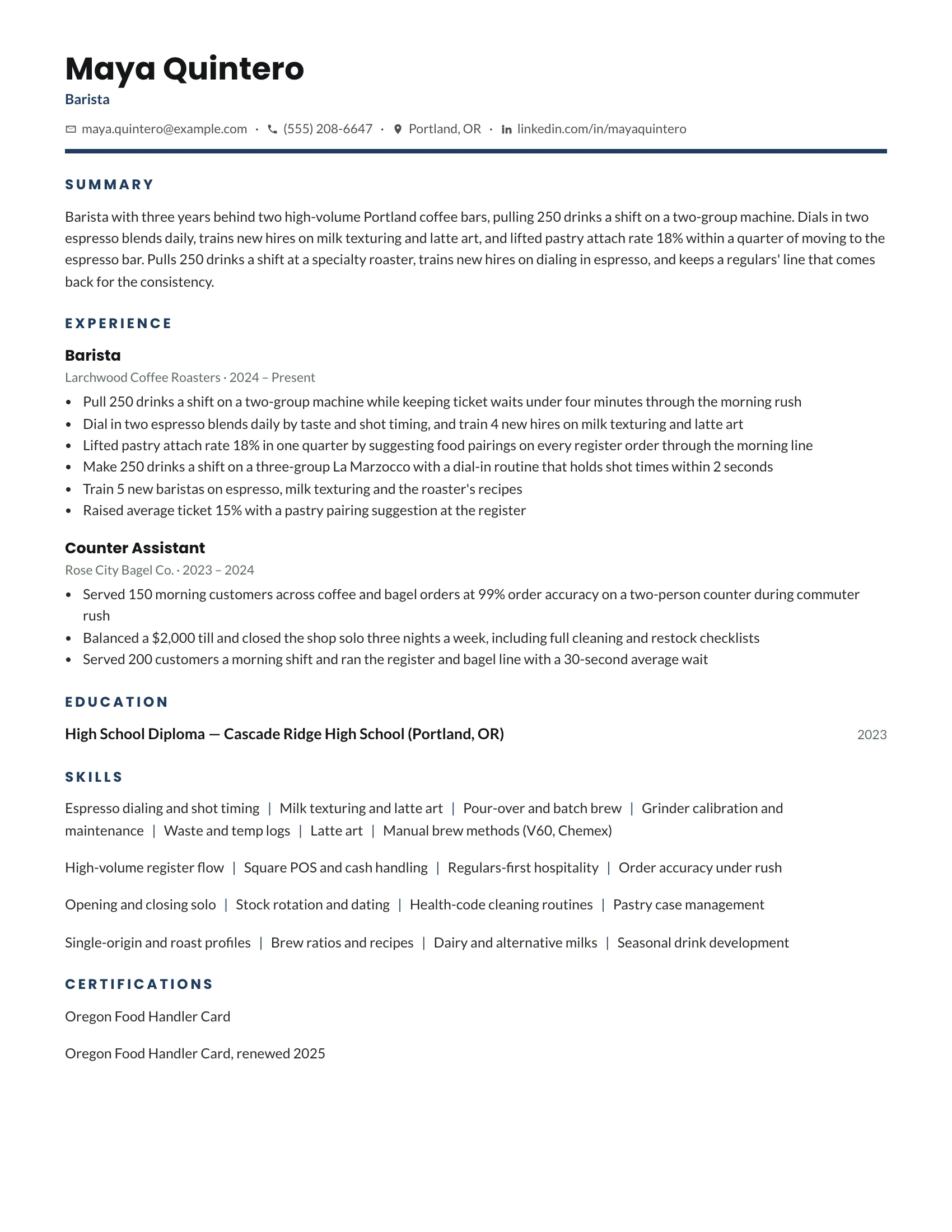 Barista · Greenline resume template preview