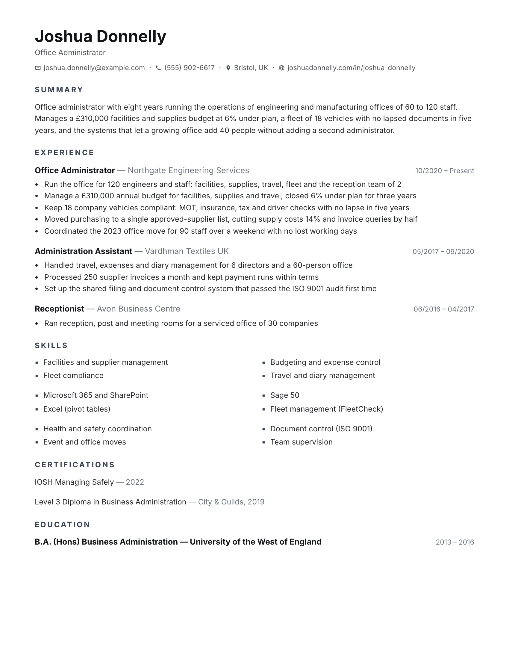 Admin · Basic resume template preview