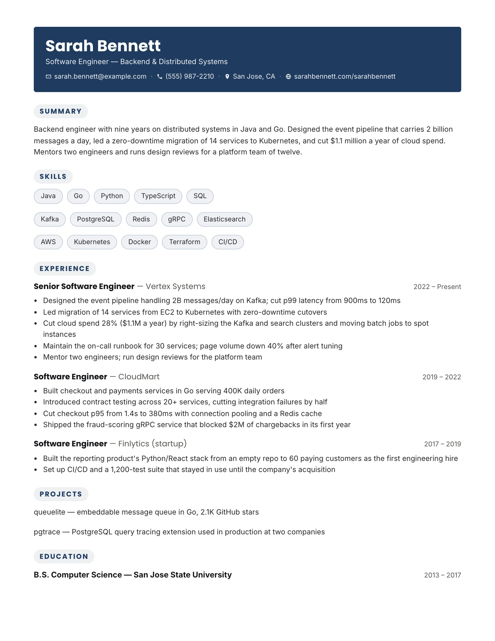 Developer · Grid (Navy) resume template preview