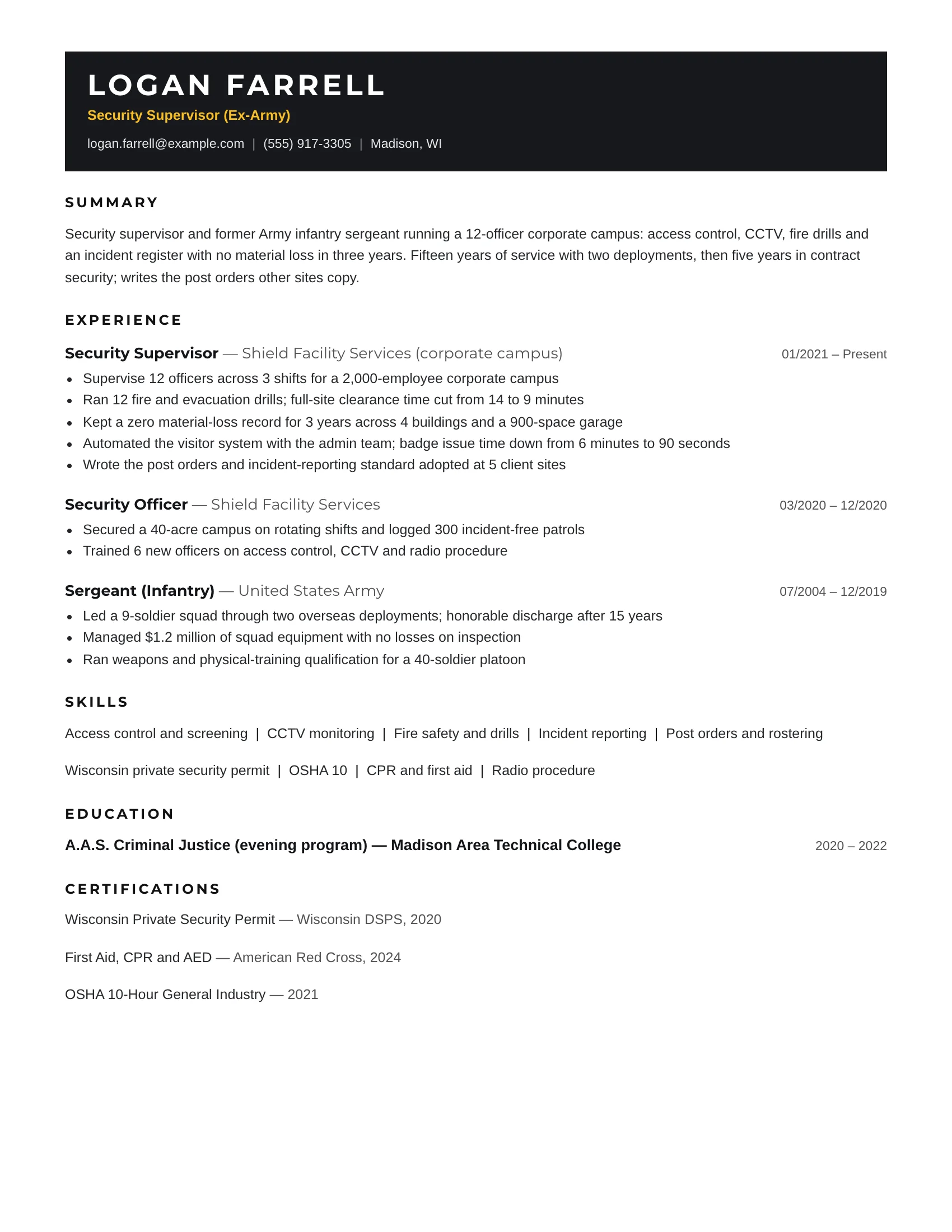 Security · Contrast resume template preview