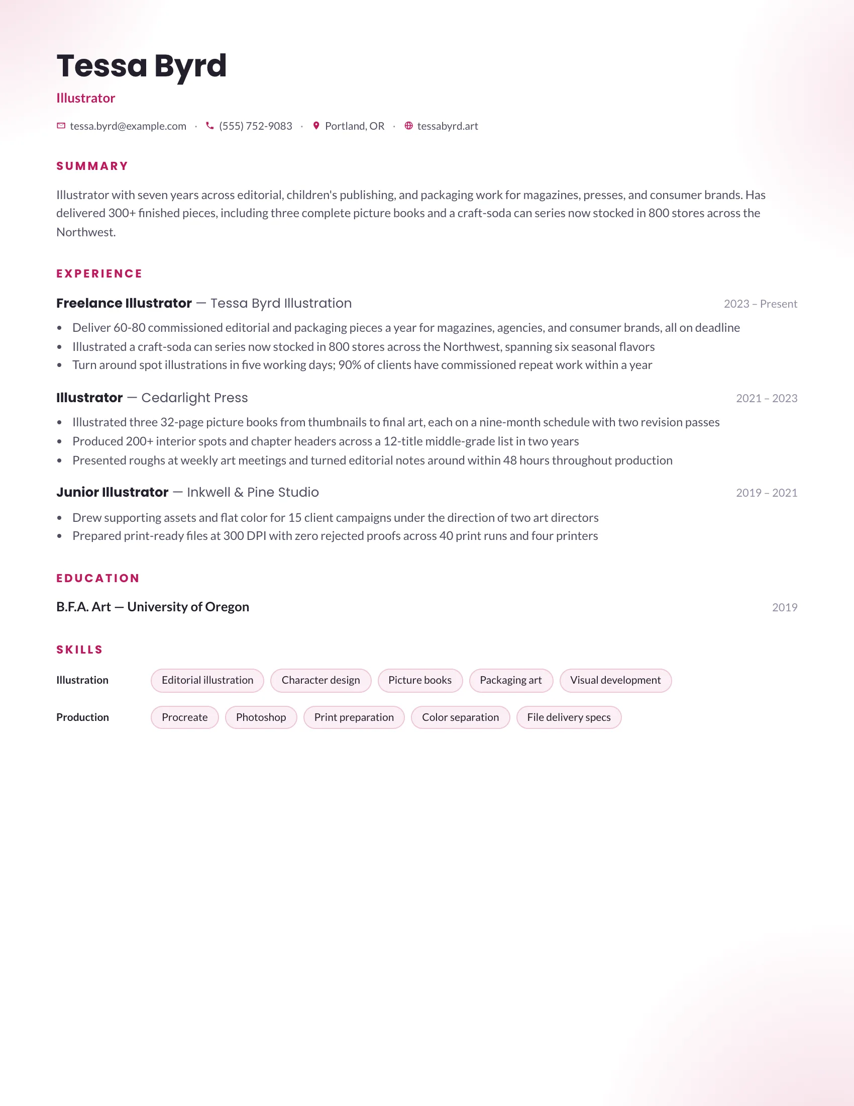 Illustrator · Fields resume template preview