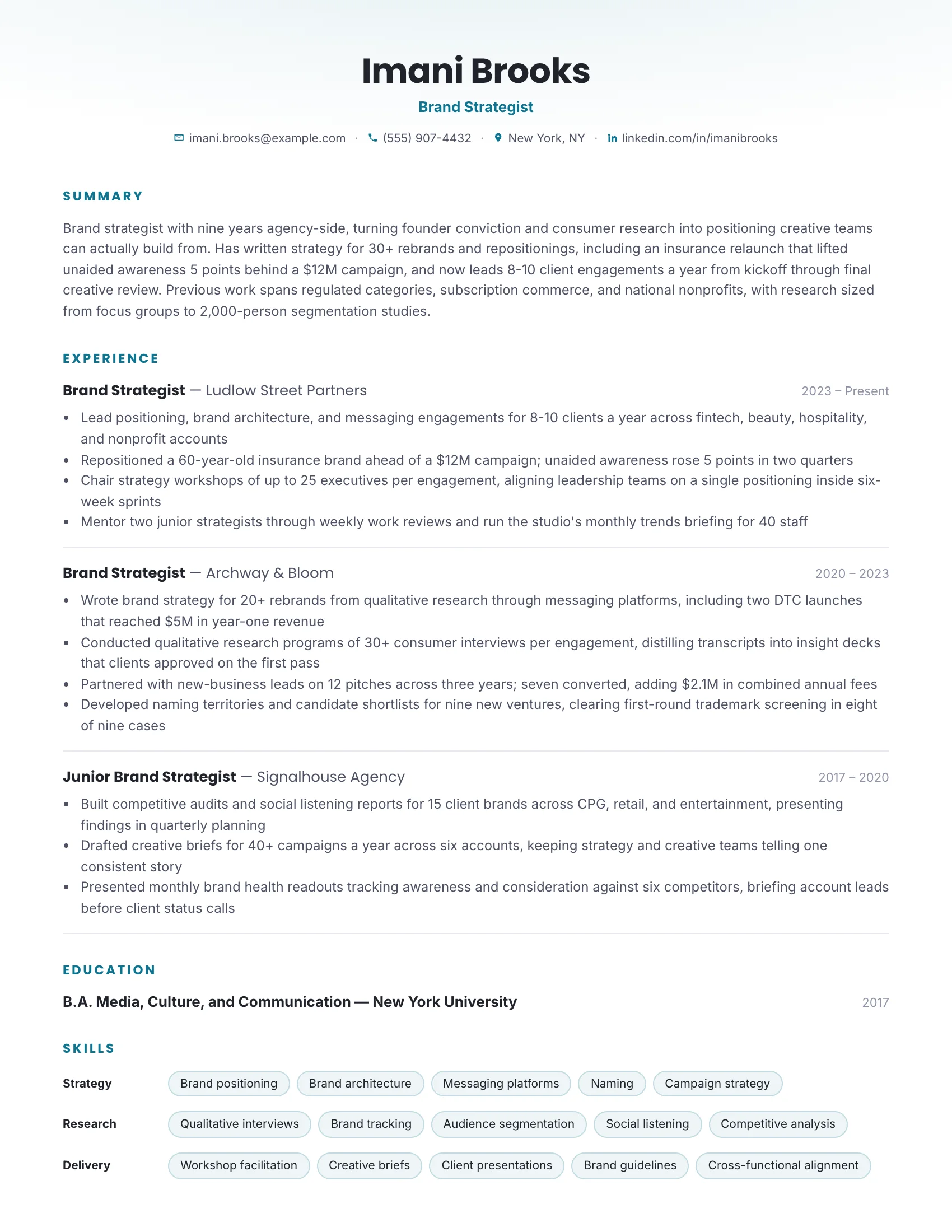 Brand Strategist · Arc resume template preview
