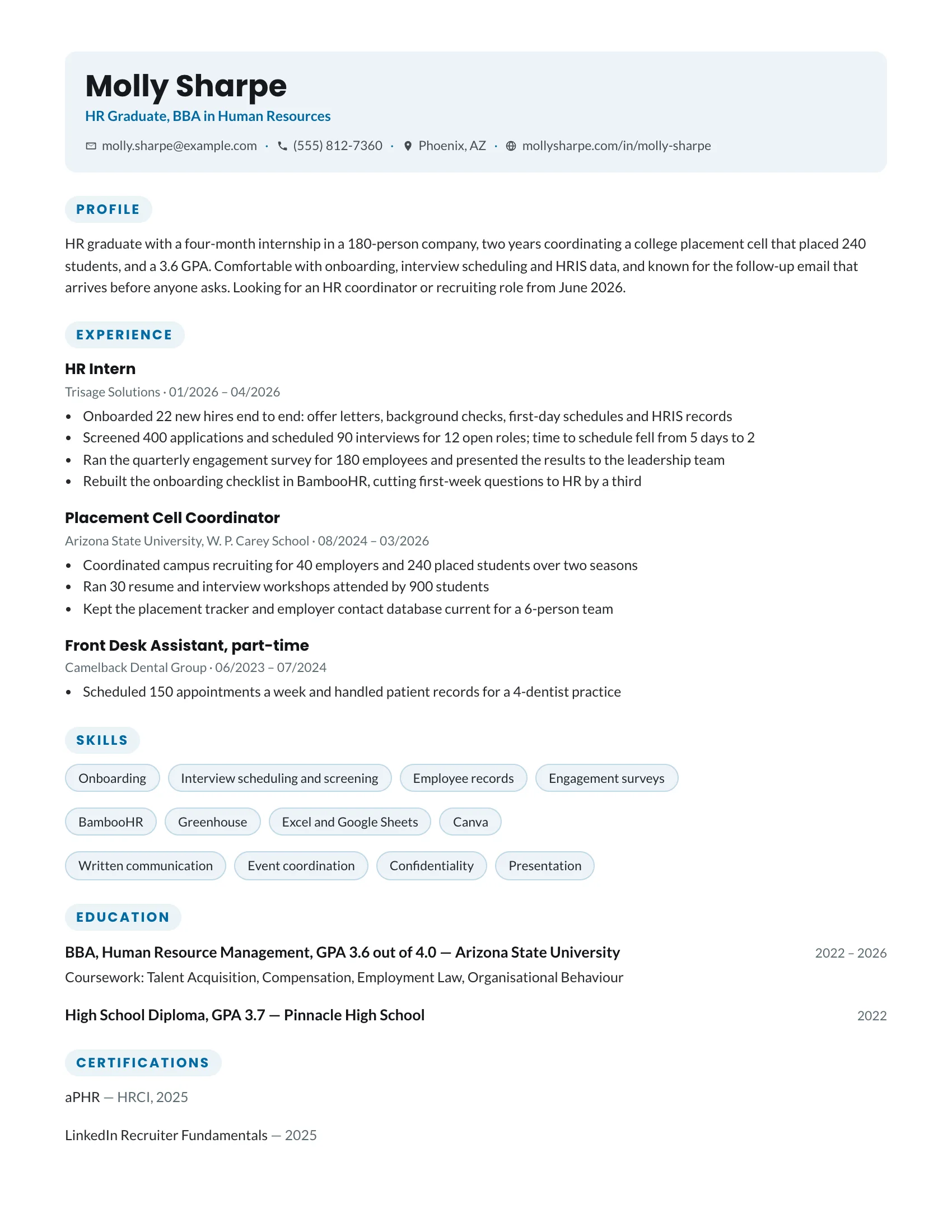 HR Trainee · Bubbles resume template preview