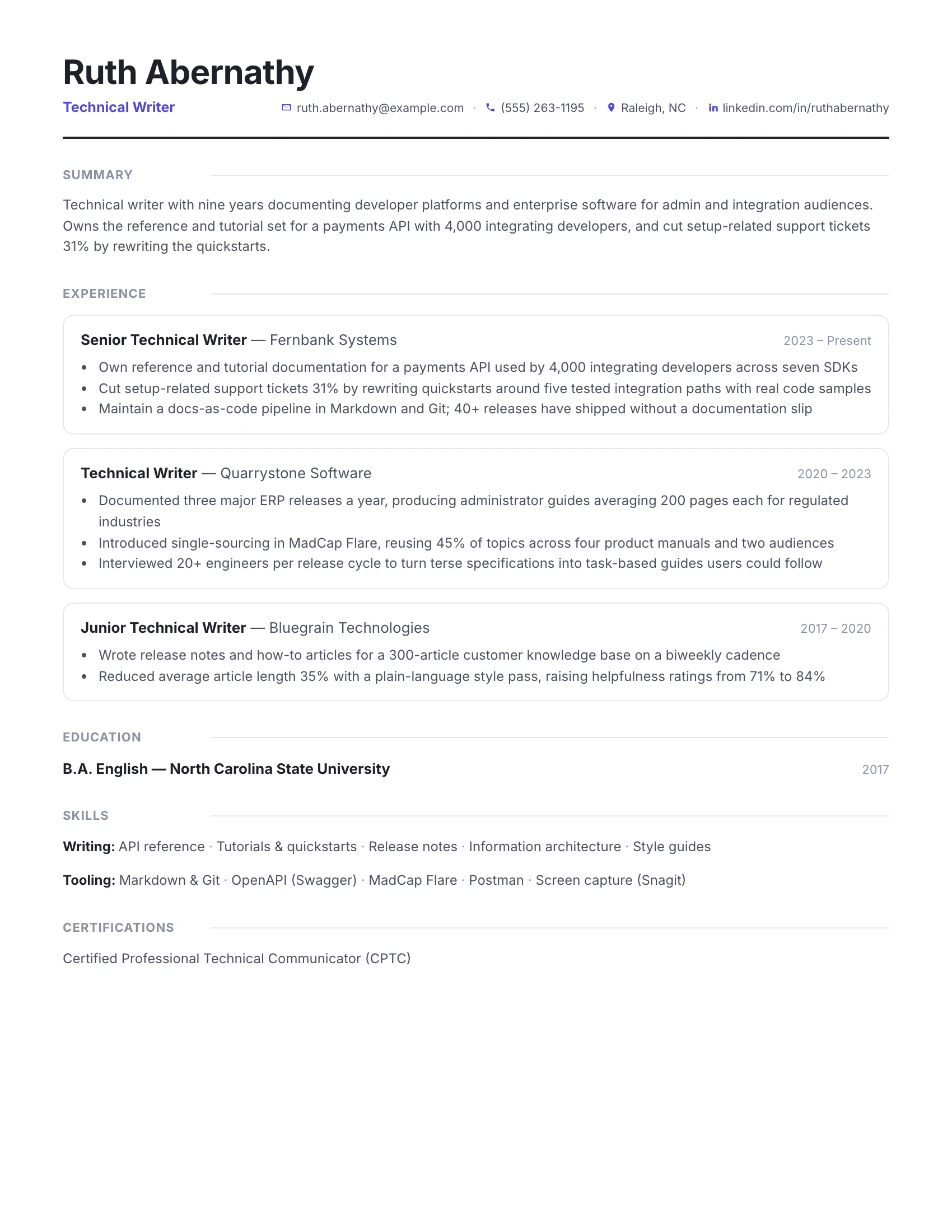 Technical Writer · Railline resume template preview