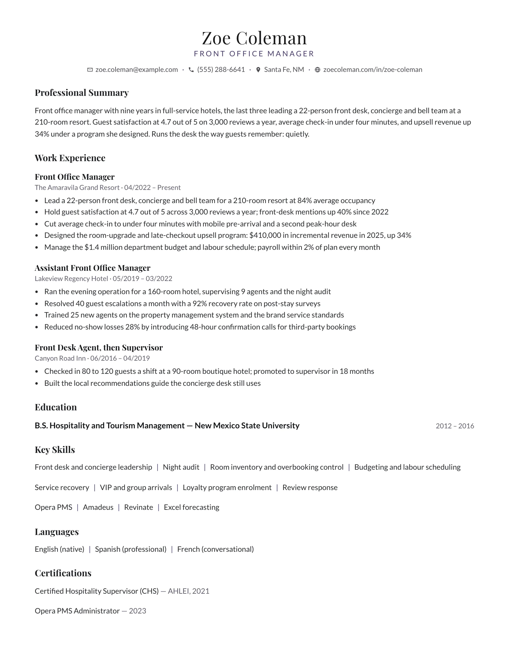Guest Relations · Classy resume template preview
