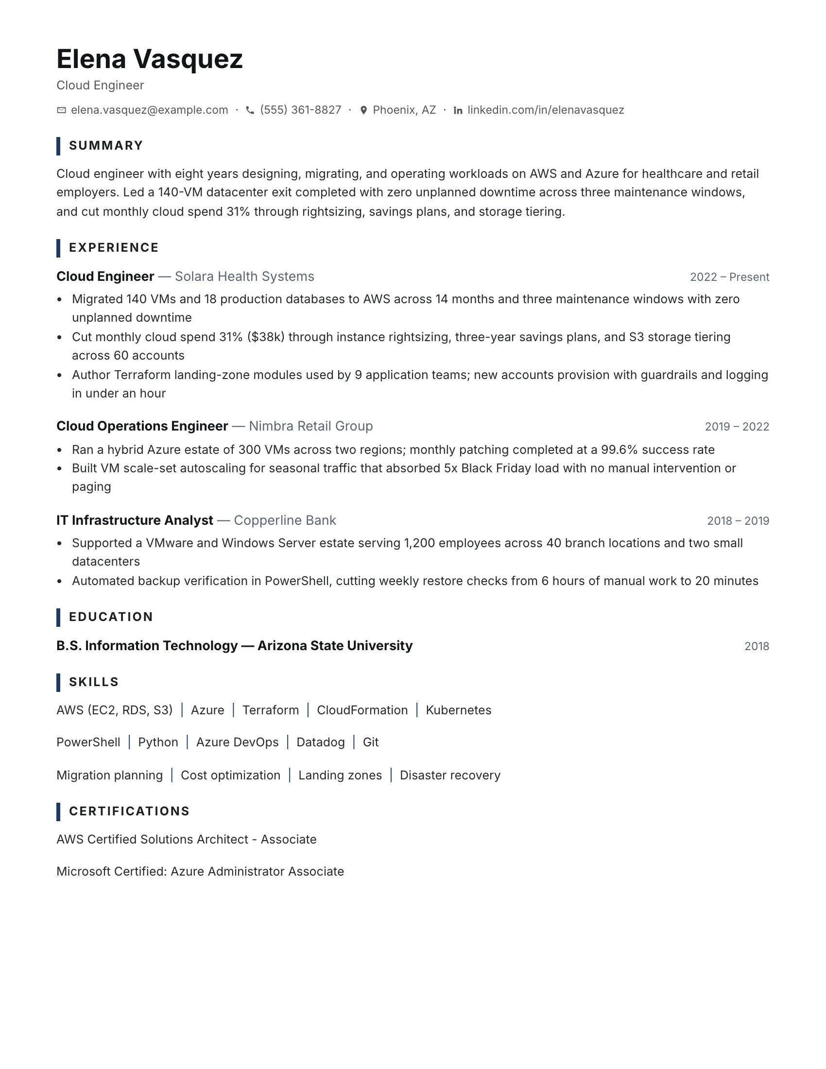 Cloud Engineer · Clean resume template preview