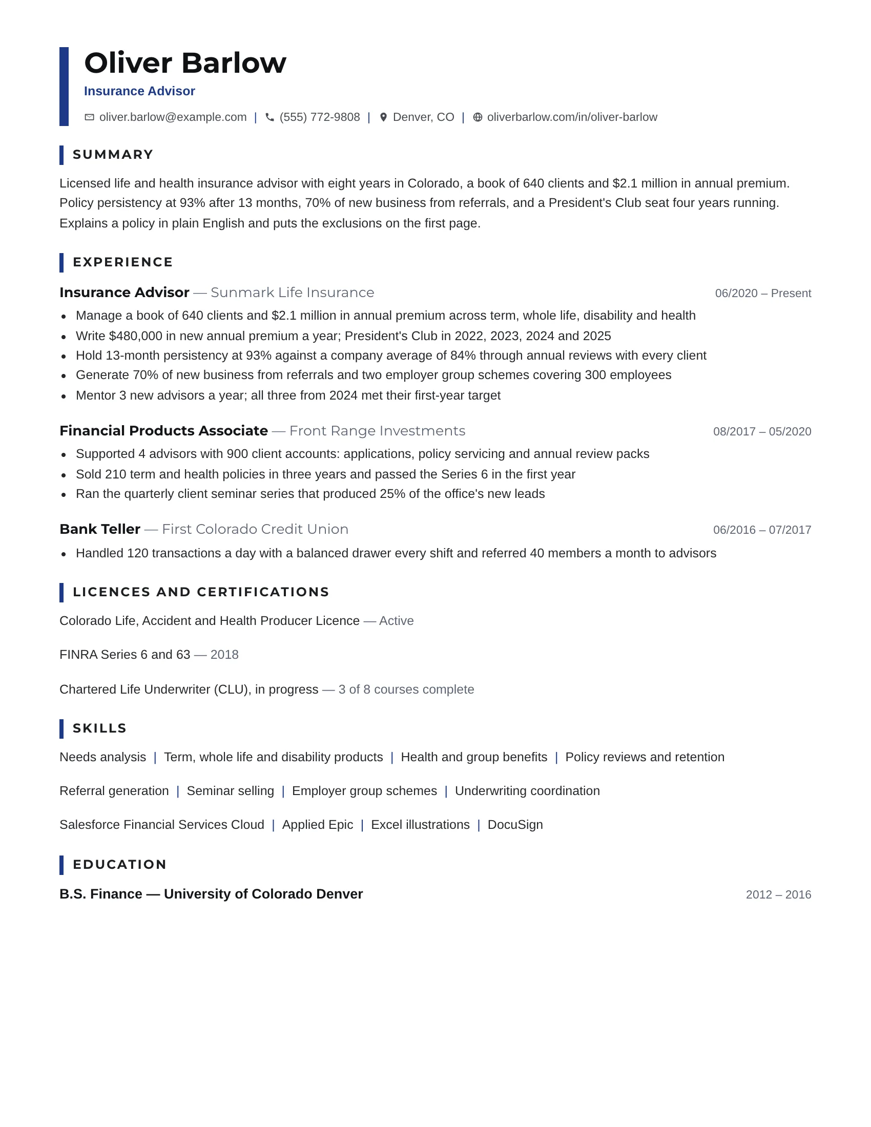 Field Sales · Compact resume template preview