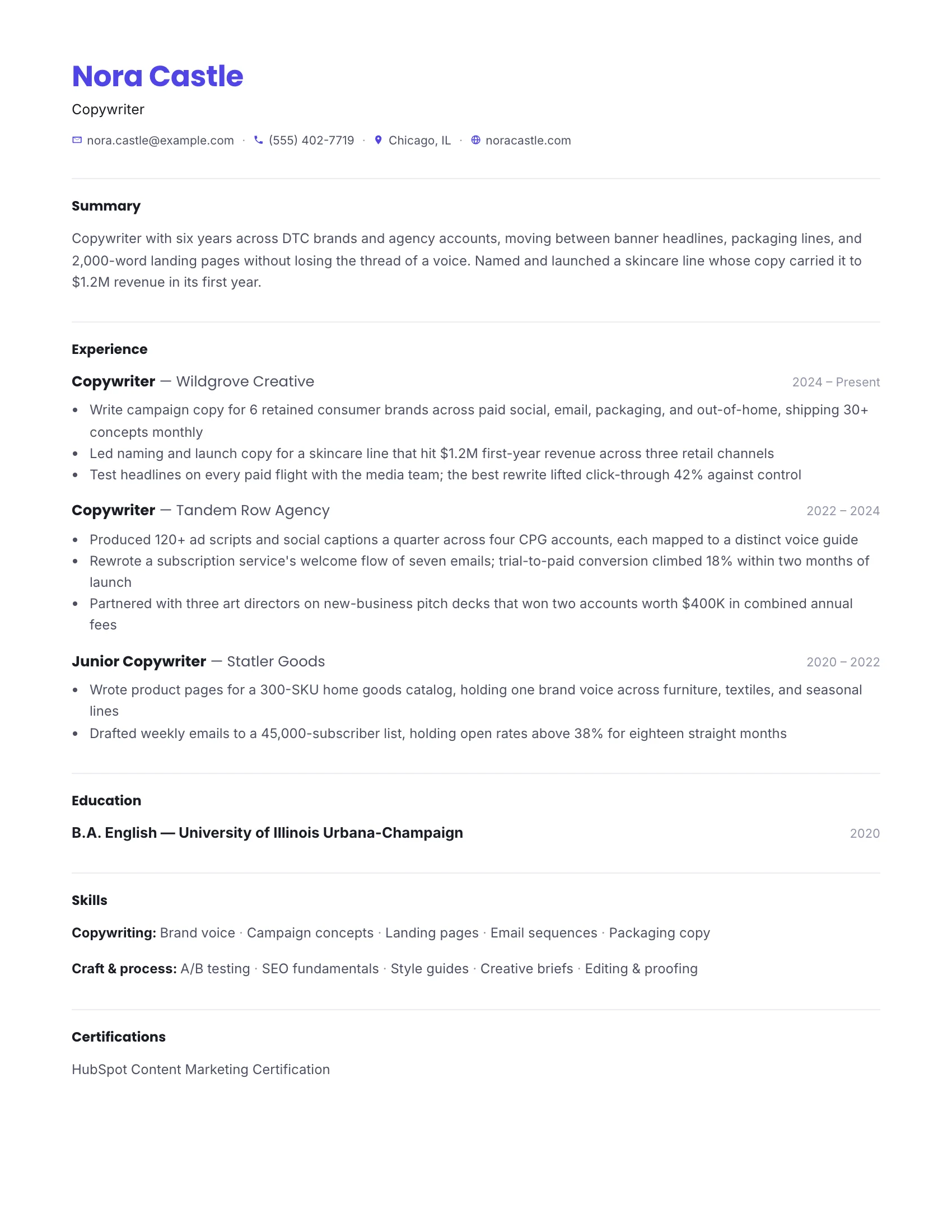 Copywriter · Typesheet resume template preview
