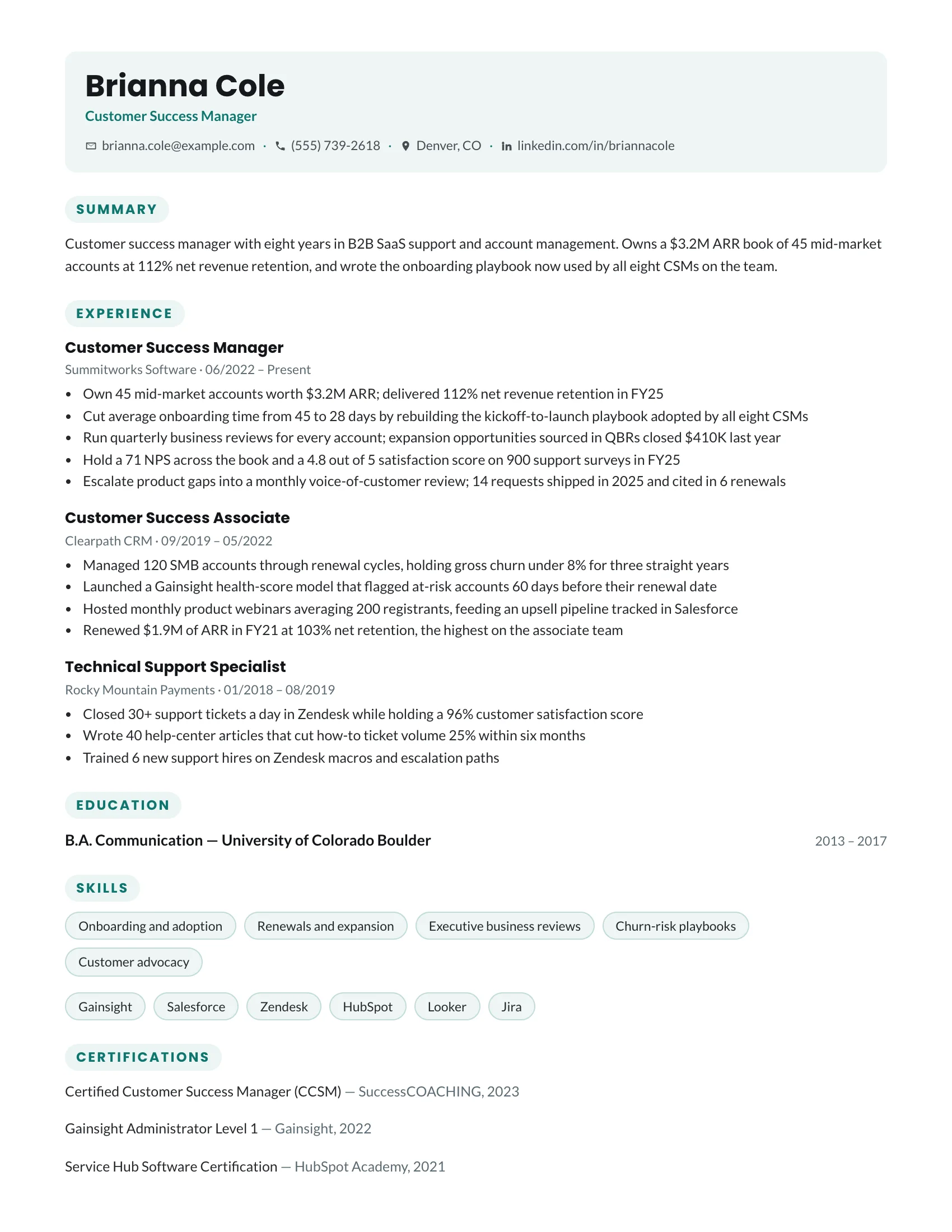 Customer Success · Orbit resume template preview