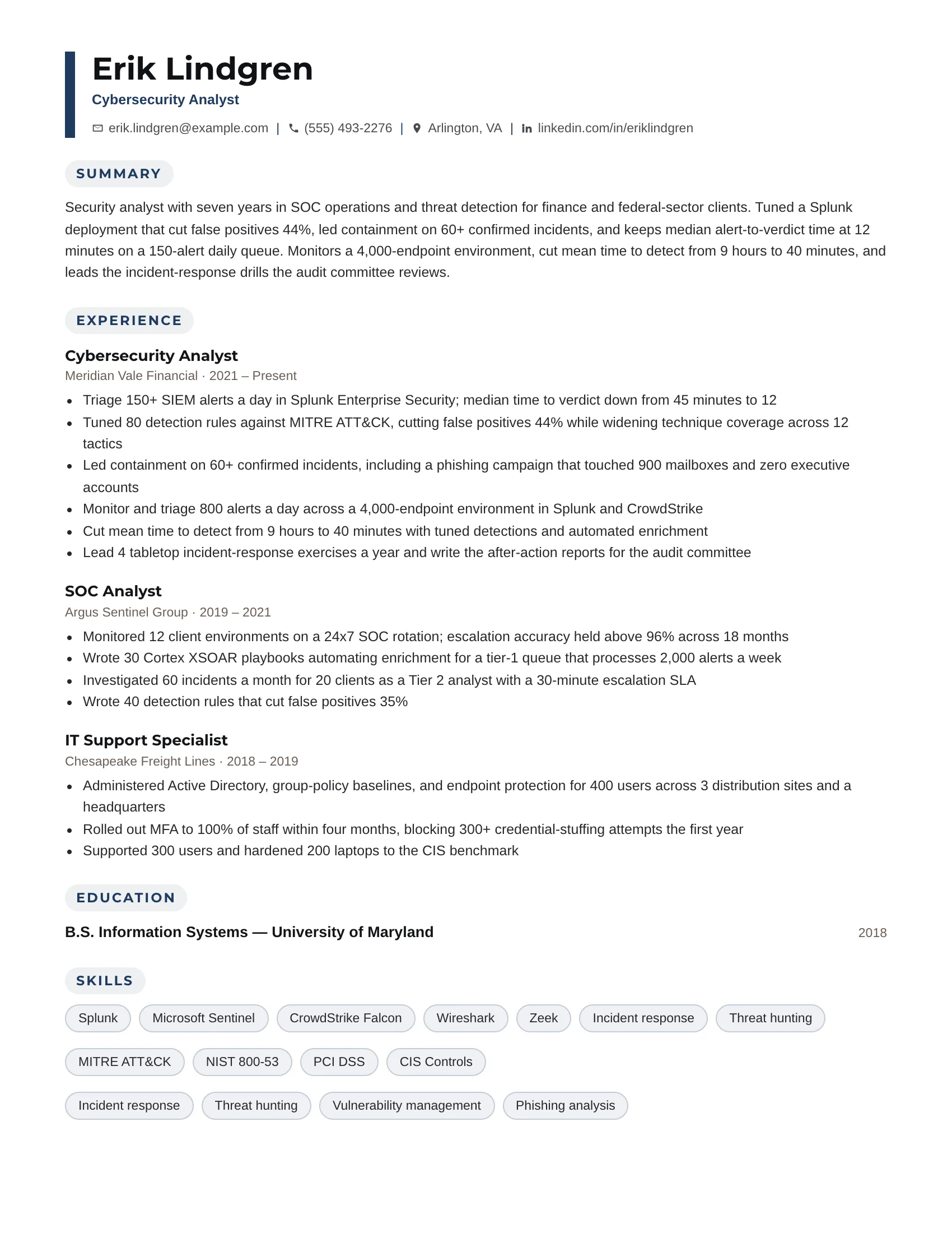 Cybersecurity Analyst · Dotts resume template preview
