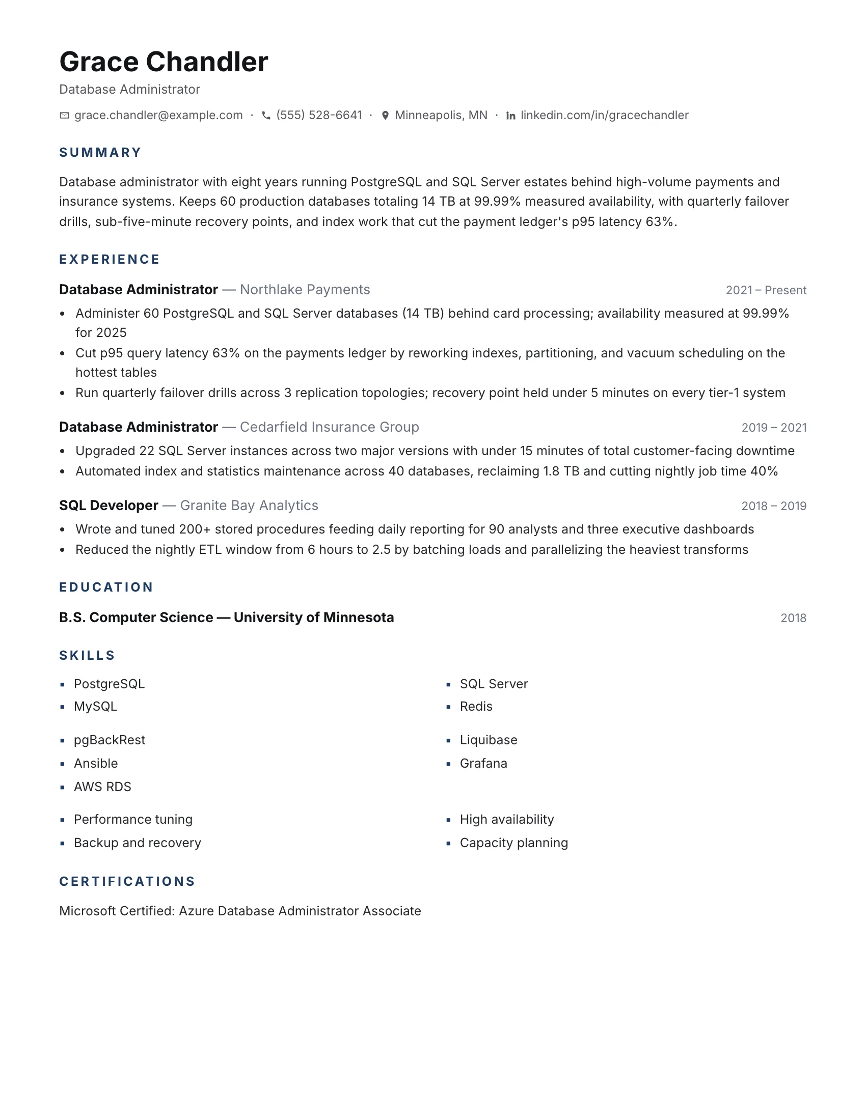 Database Administrator · Basic resume template preview
