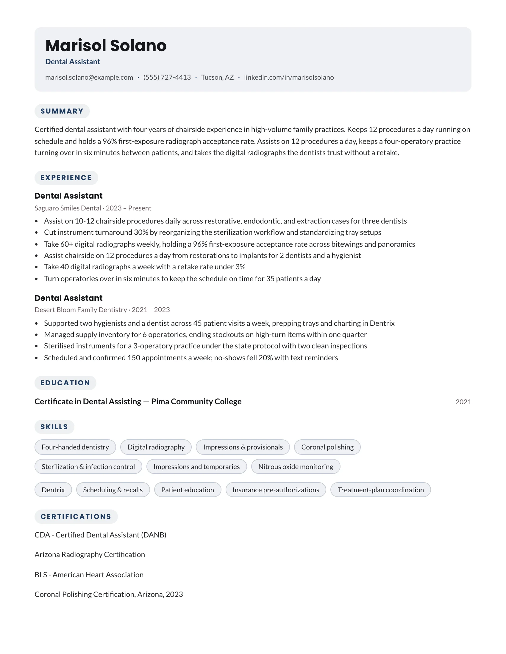 Dental Assistant · Soft resume template preview