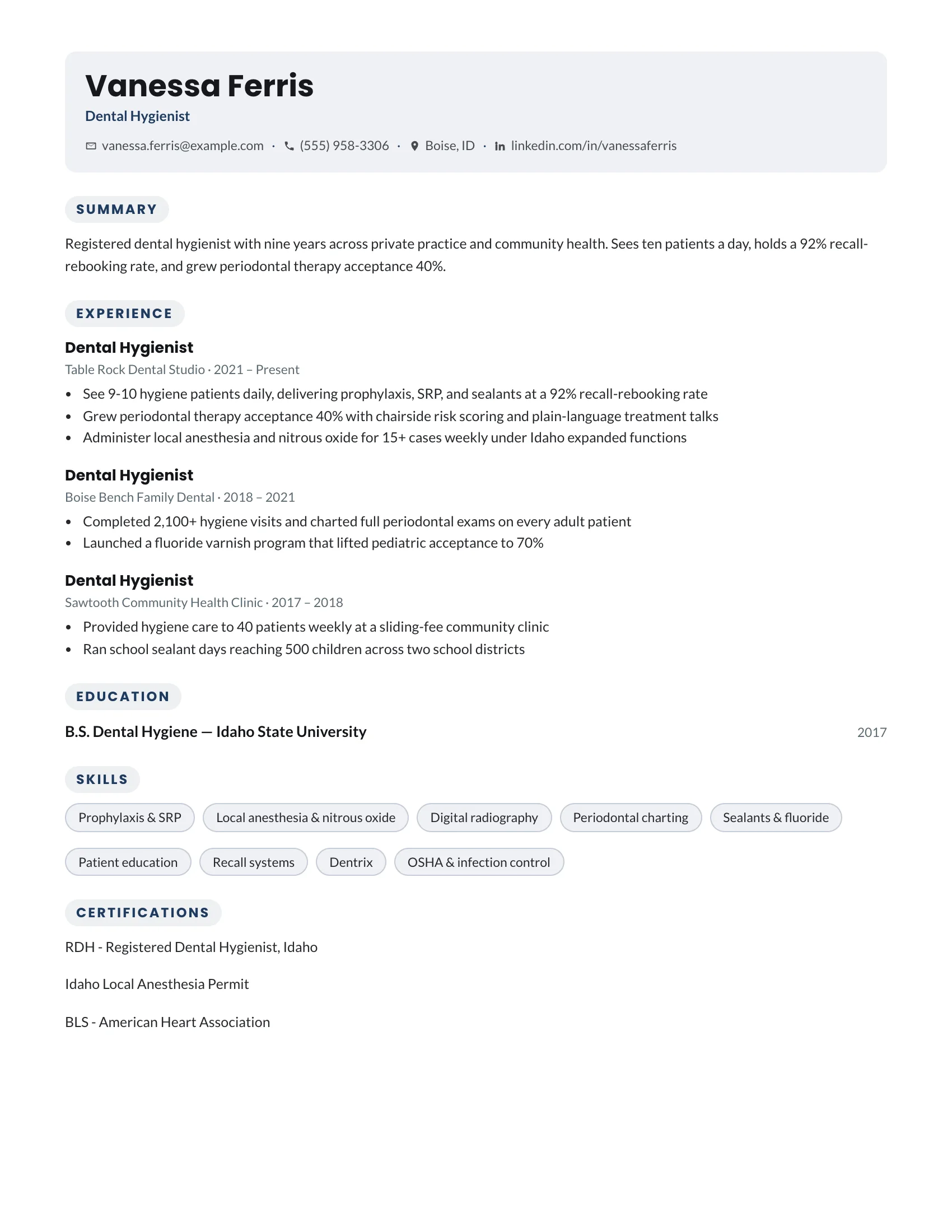 Dental Hygienist · Bubbles resume template preview