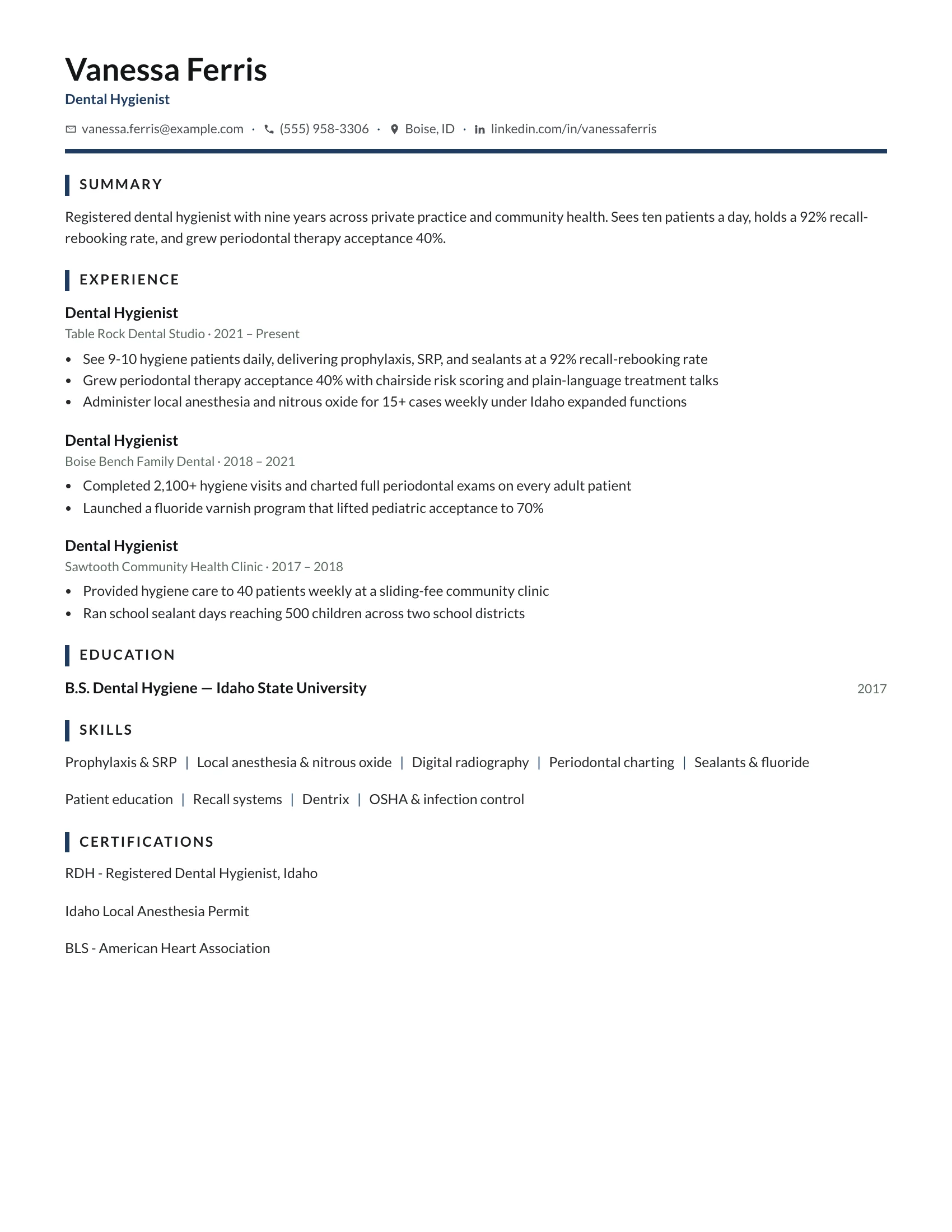 Dental Hygienist · Nature resume template preview