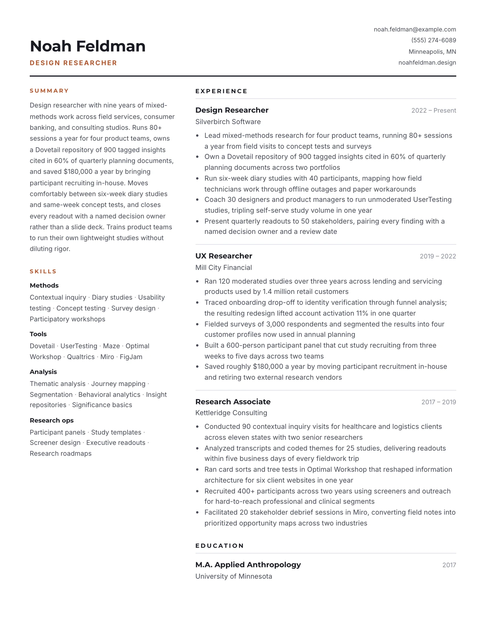 Design Researcher · Brief resume template preview