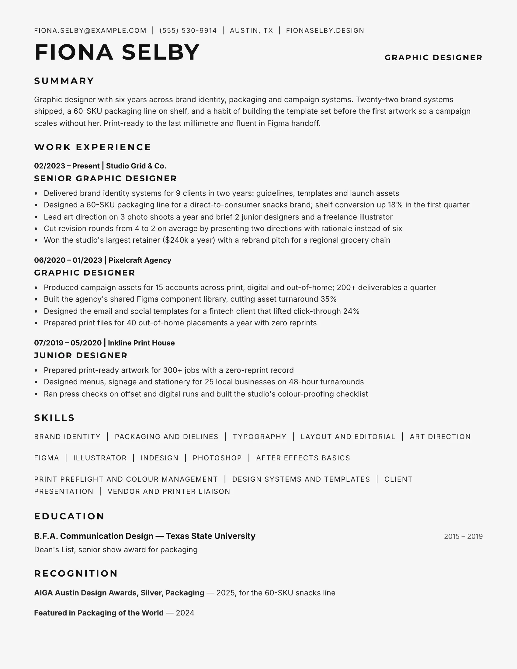 Graphic designer resume example — sample document