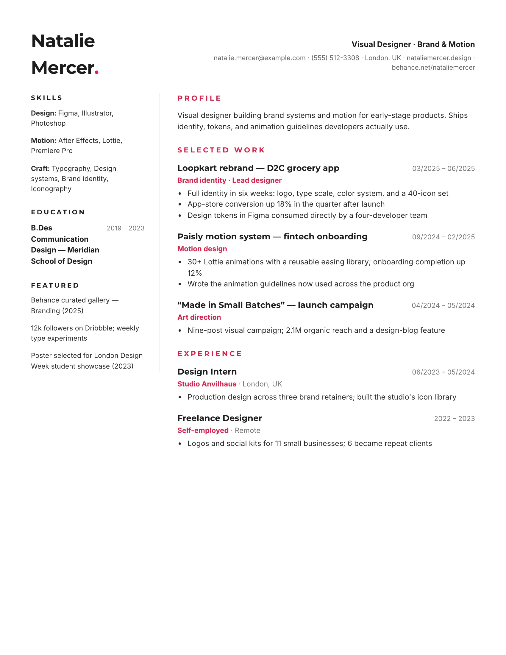 Graphic Designer resume template preview