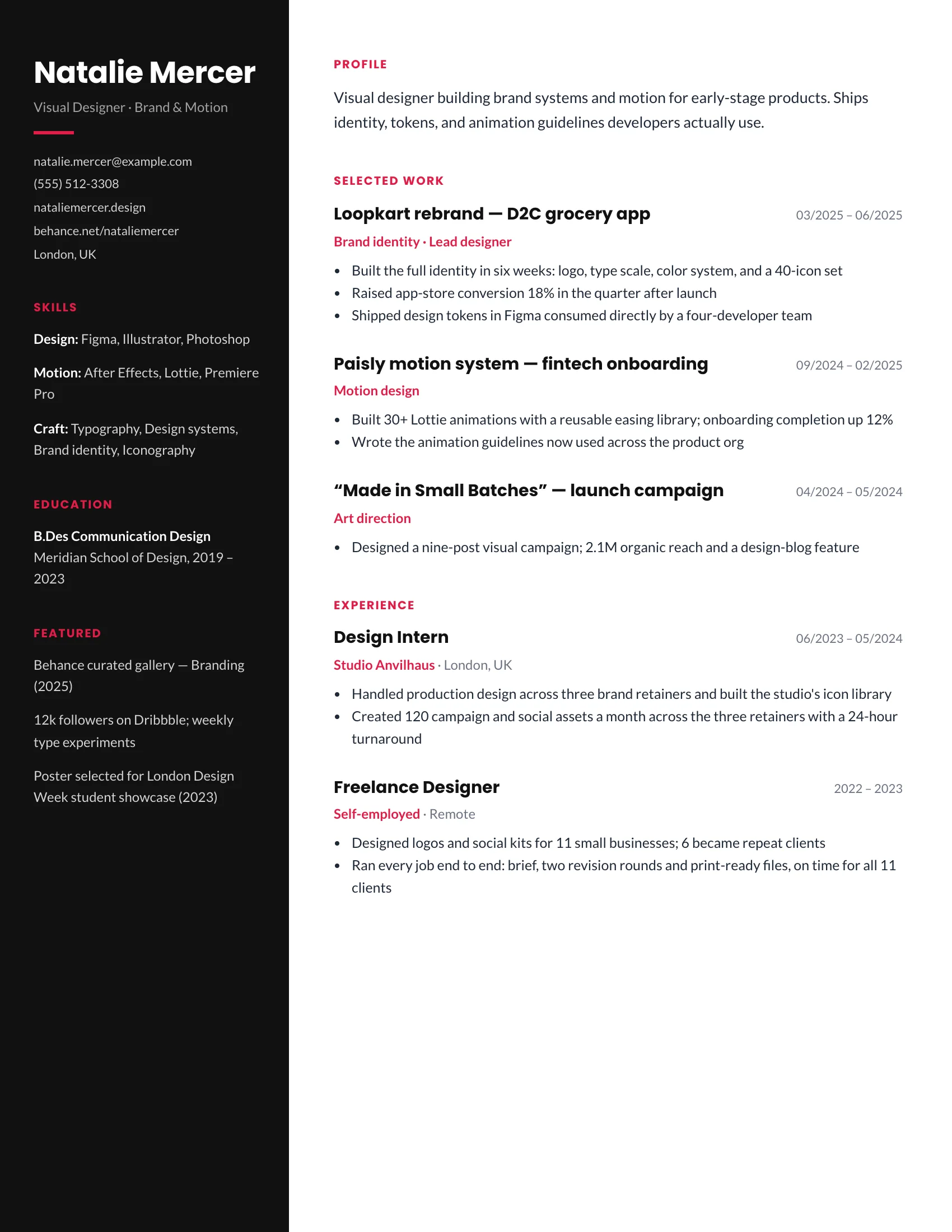 Designer · Ink resume template preview