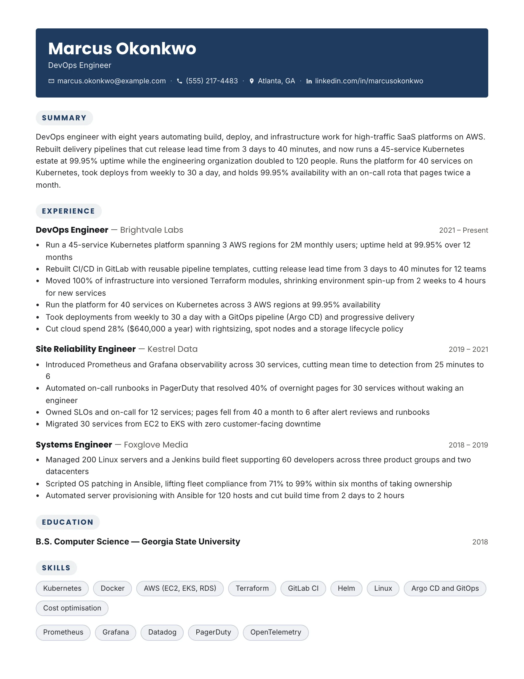 DevOps Engineer · Grid resume template preview