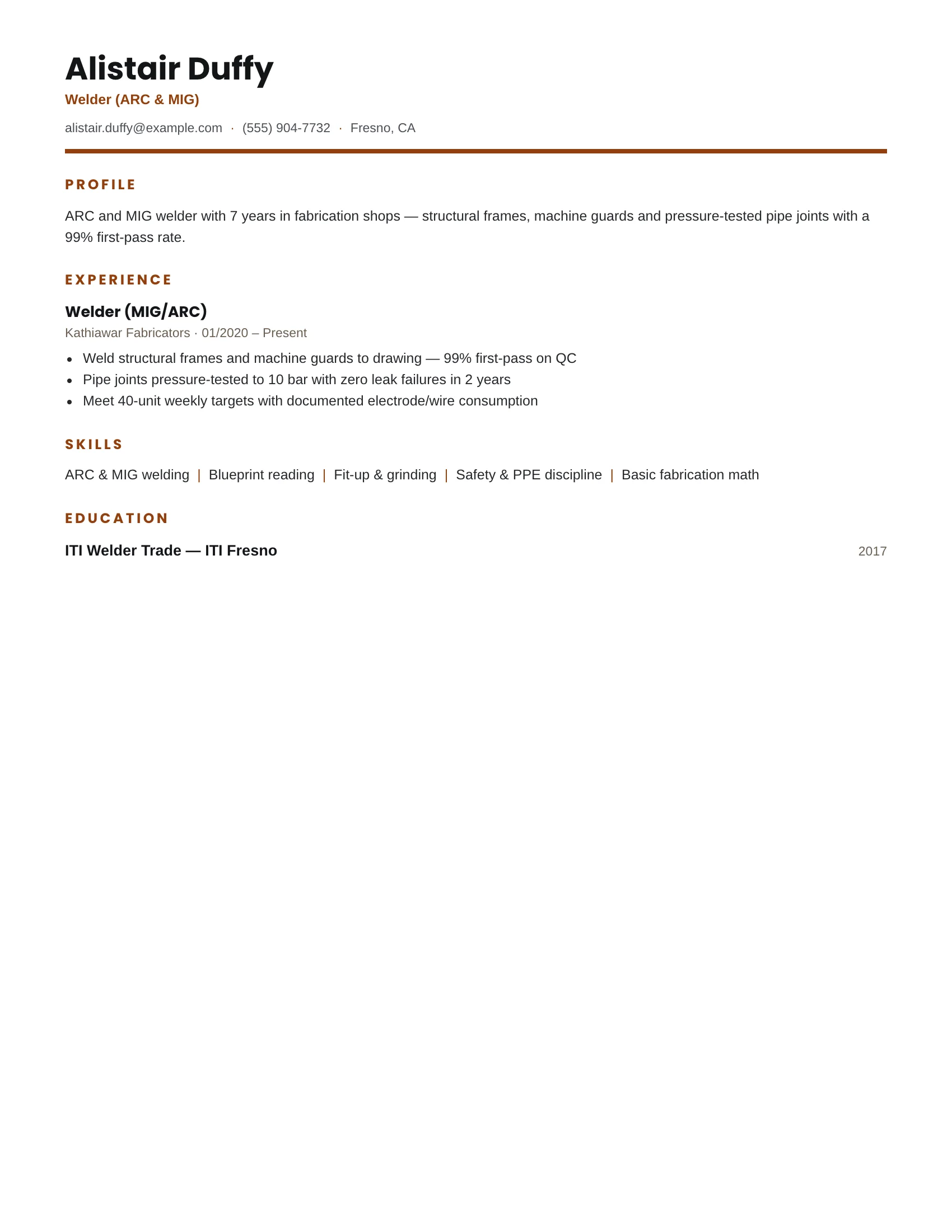 Welder · Boldline resume template preview