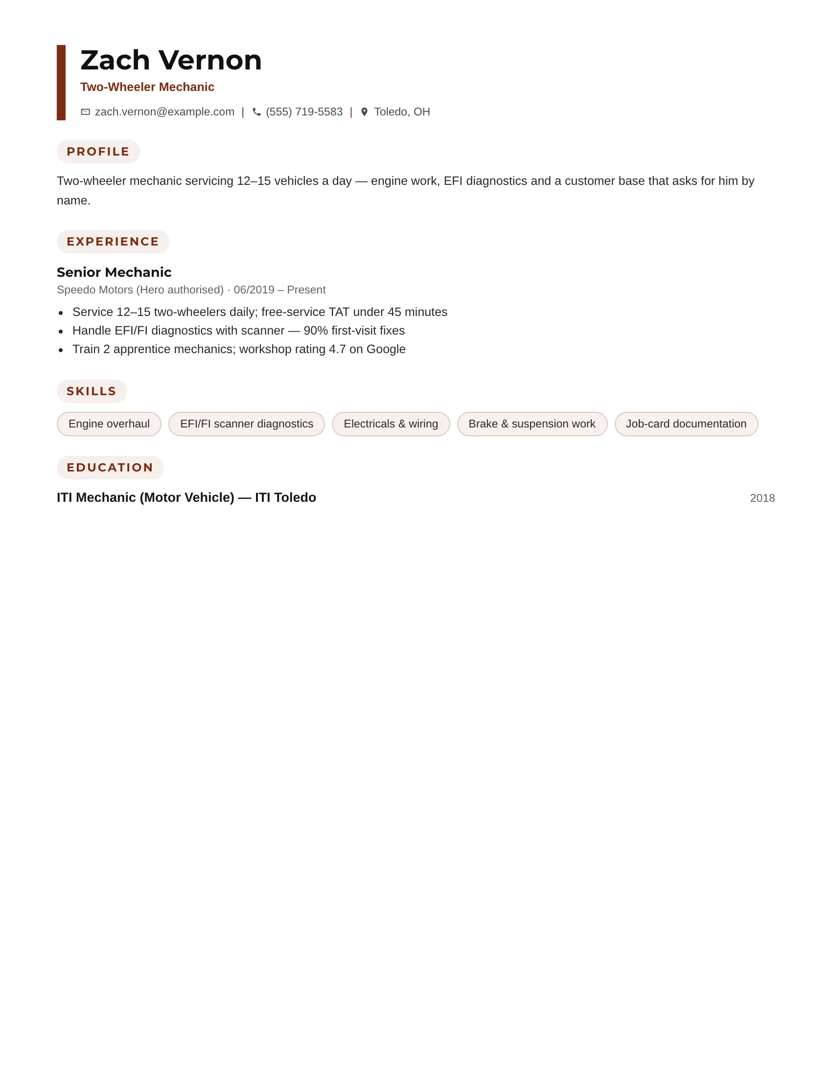 Mechanic · Dotts resume template preview