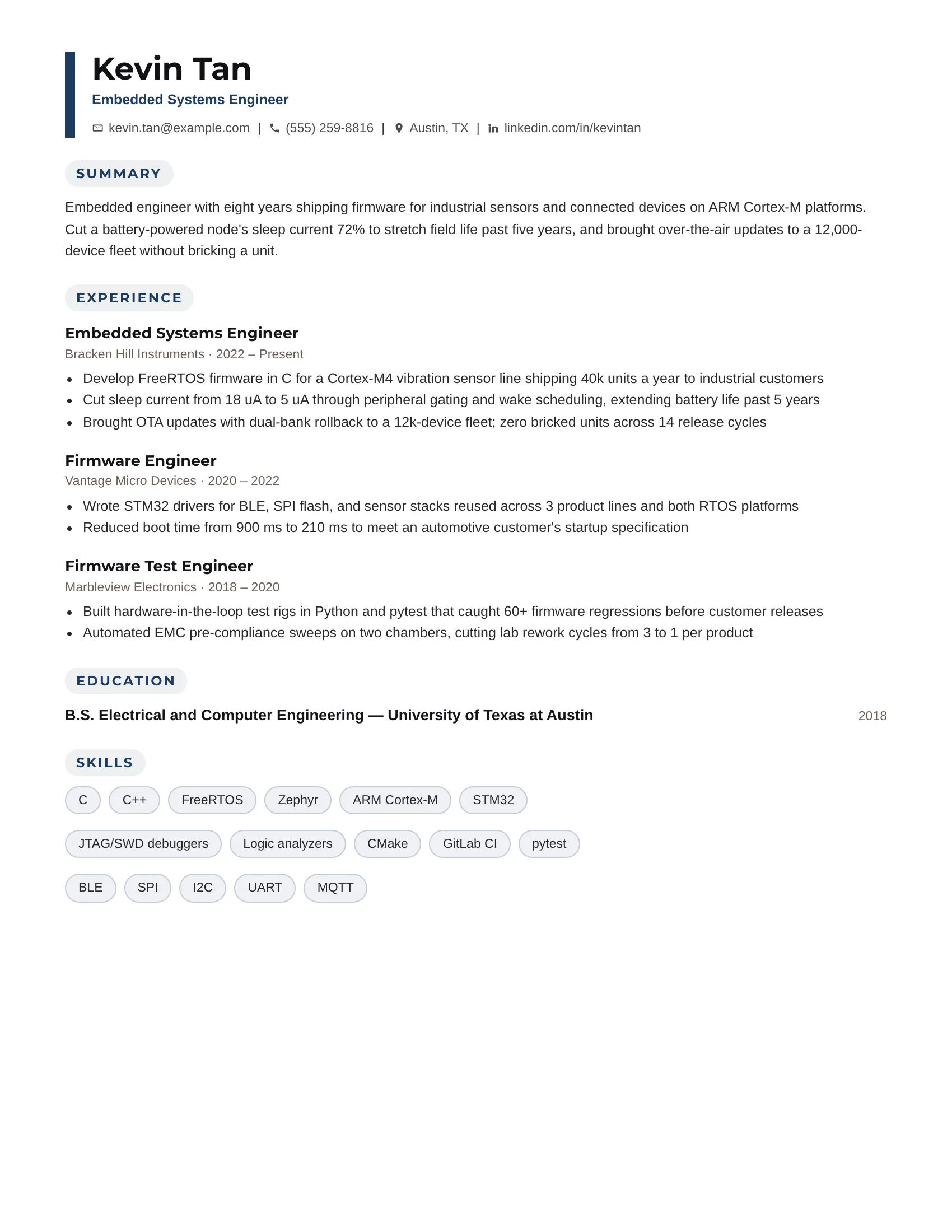 Embedded Systems Engineer · Dotts resume template preview