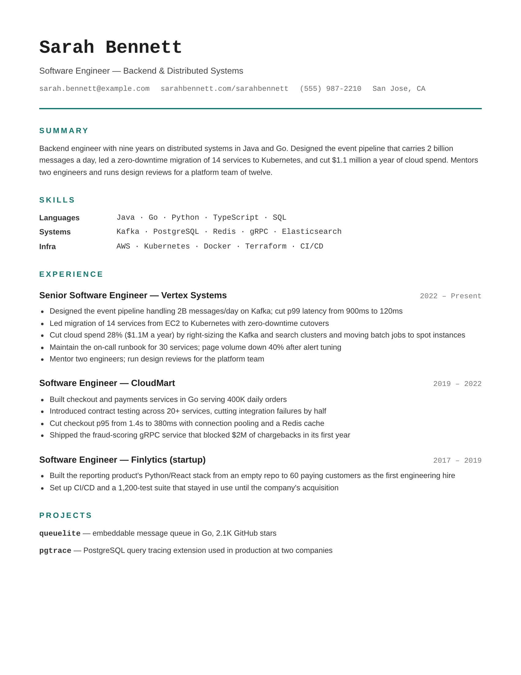 Developer · Monospace resume template preview