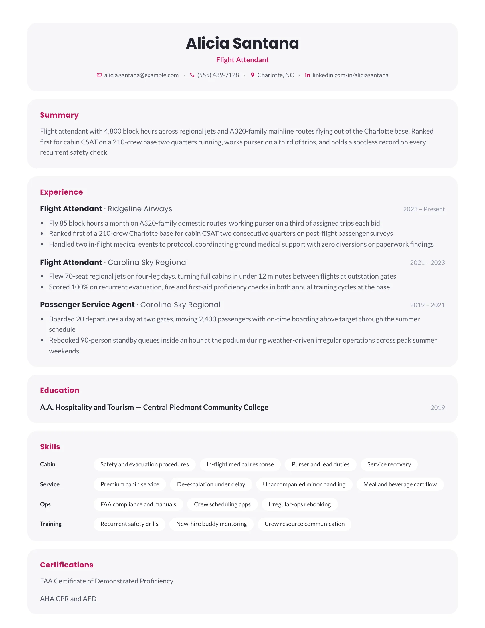 Flight Attendant · Softdeck resume template preview