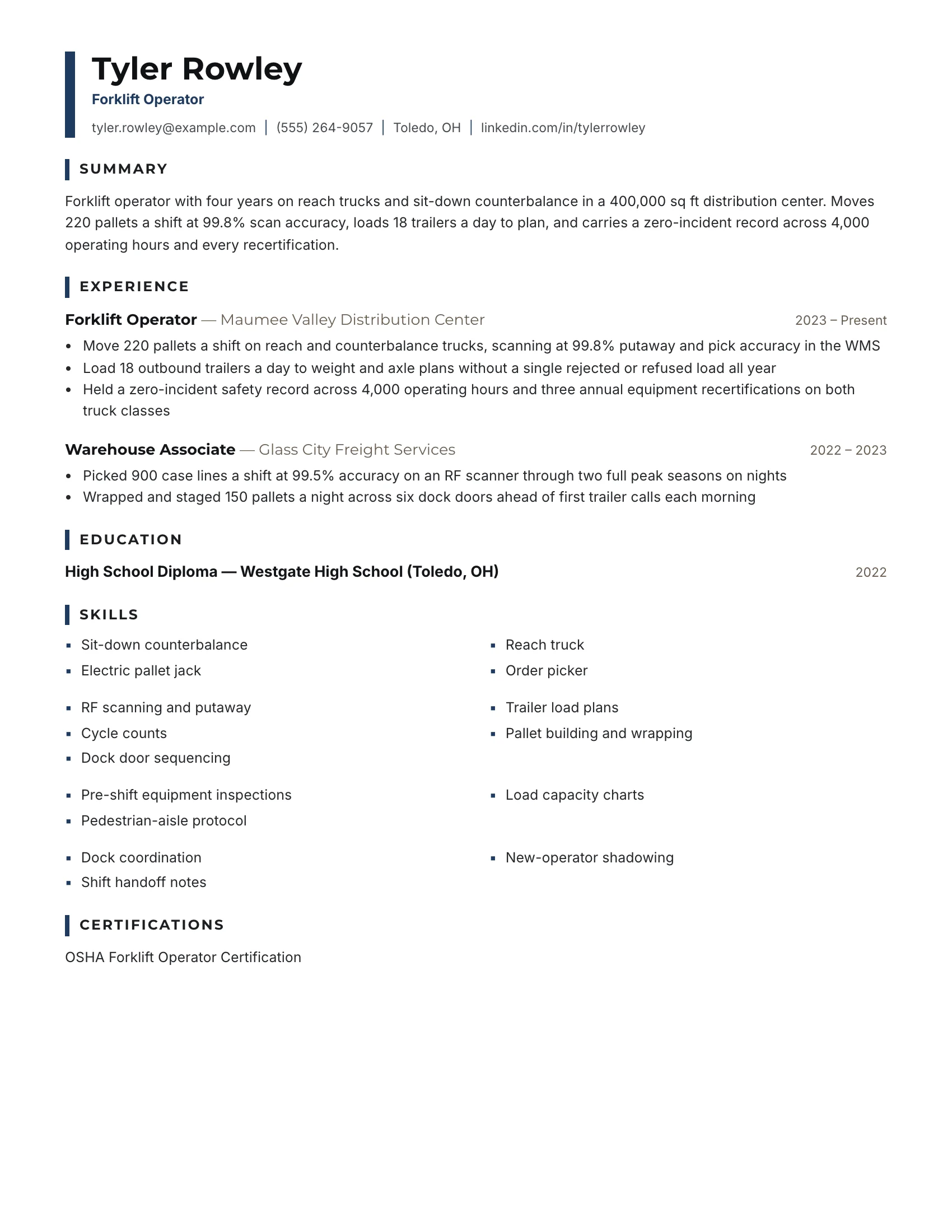 Forklift Operator · Ladder resume template preview