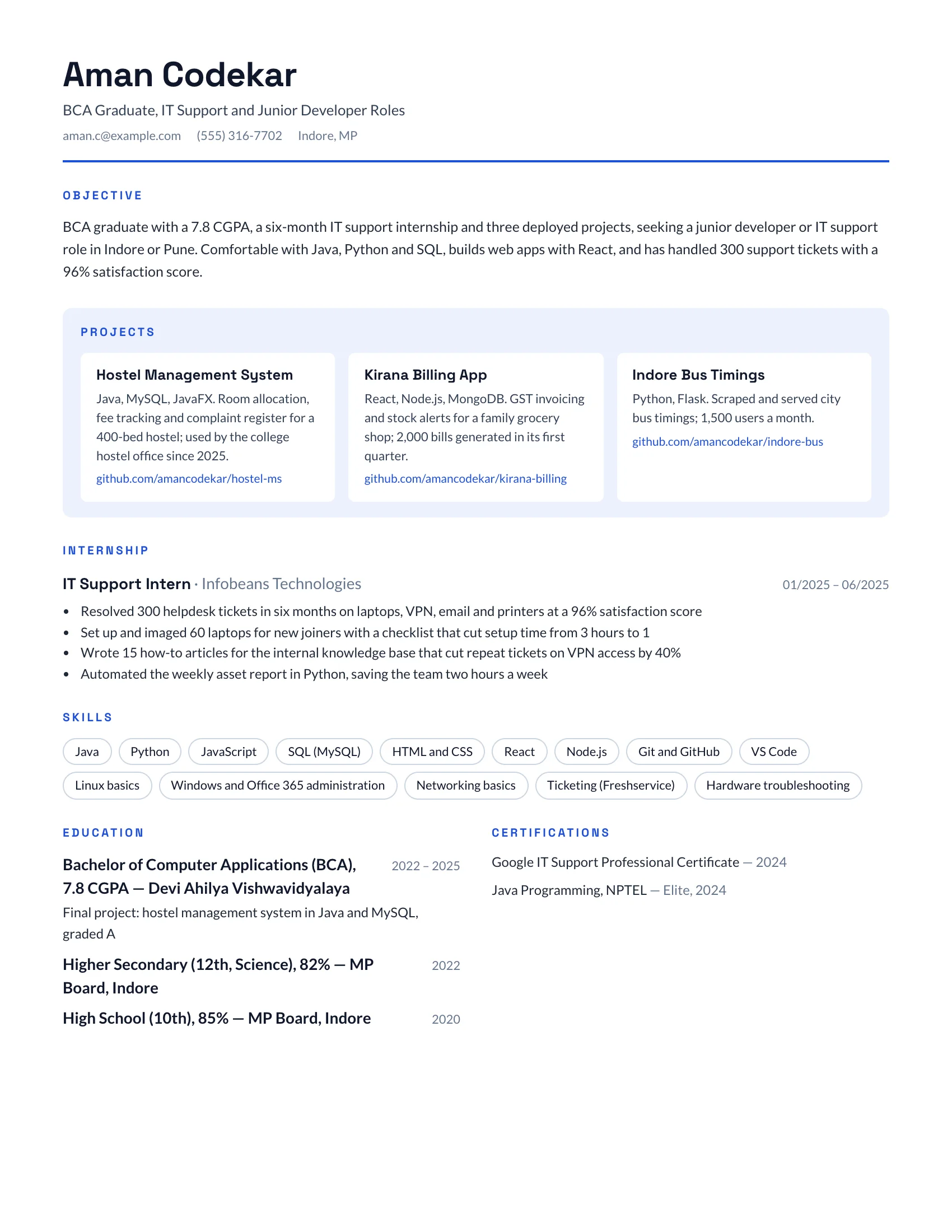 Fresher · Cards resume template preview