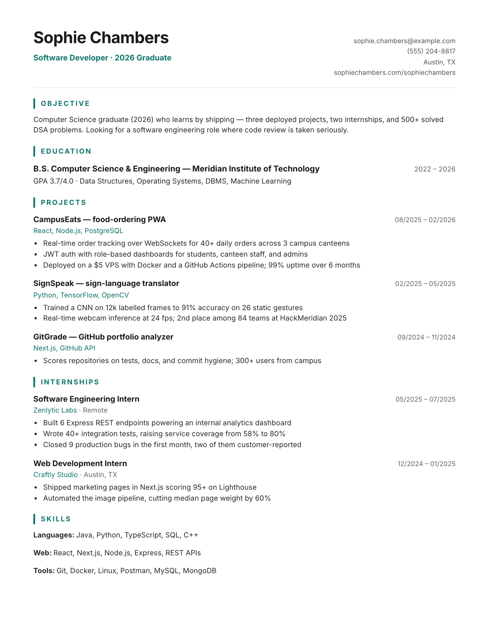 IT & CS New Grad (Teal) resume template preview