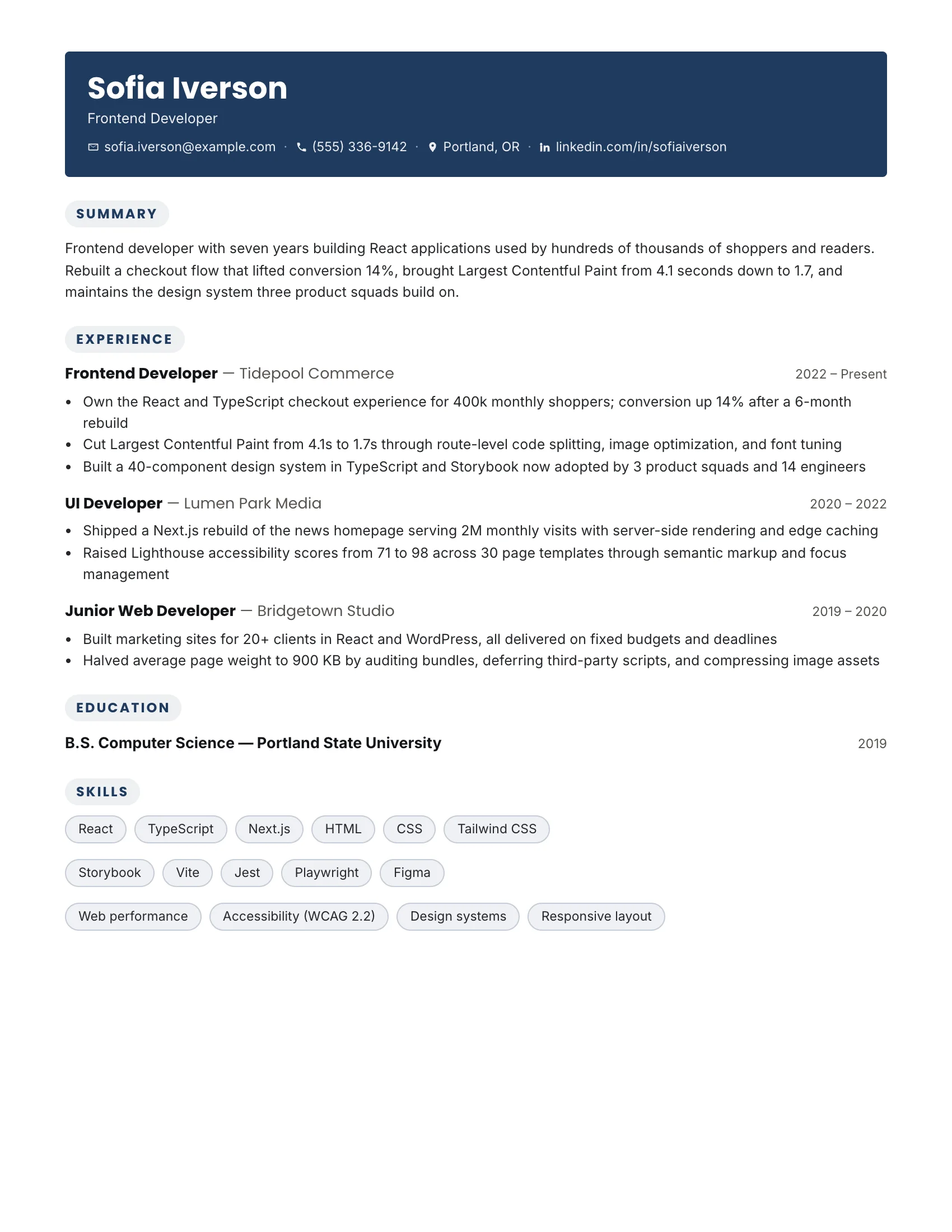 Frontend Developer · Grid resume template preview
