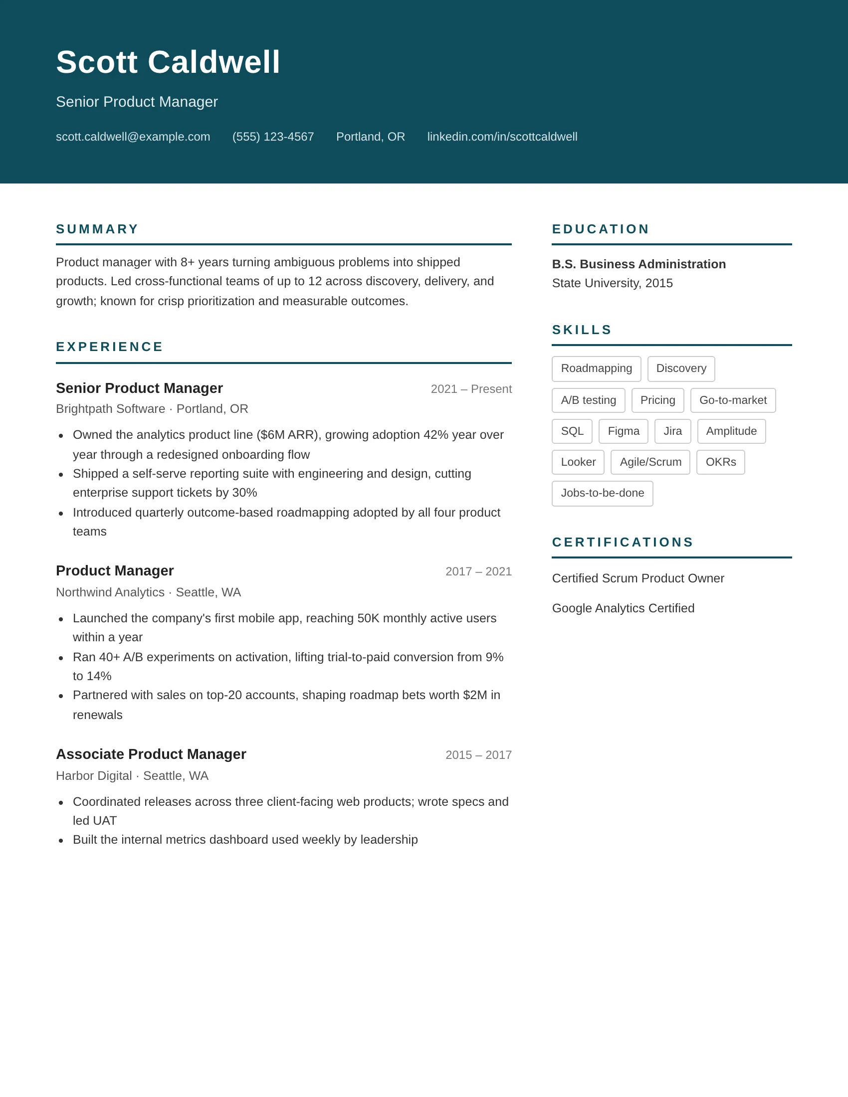 Business · Modern (Teal) resume template preview