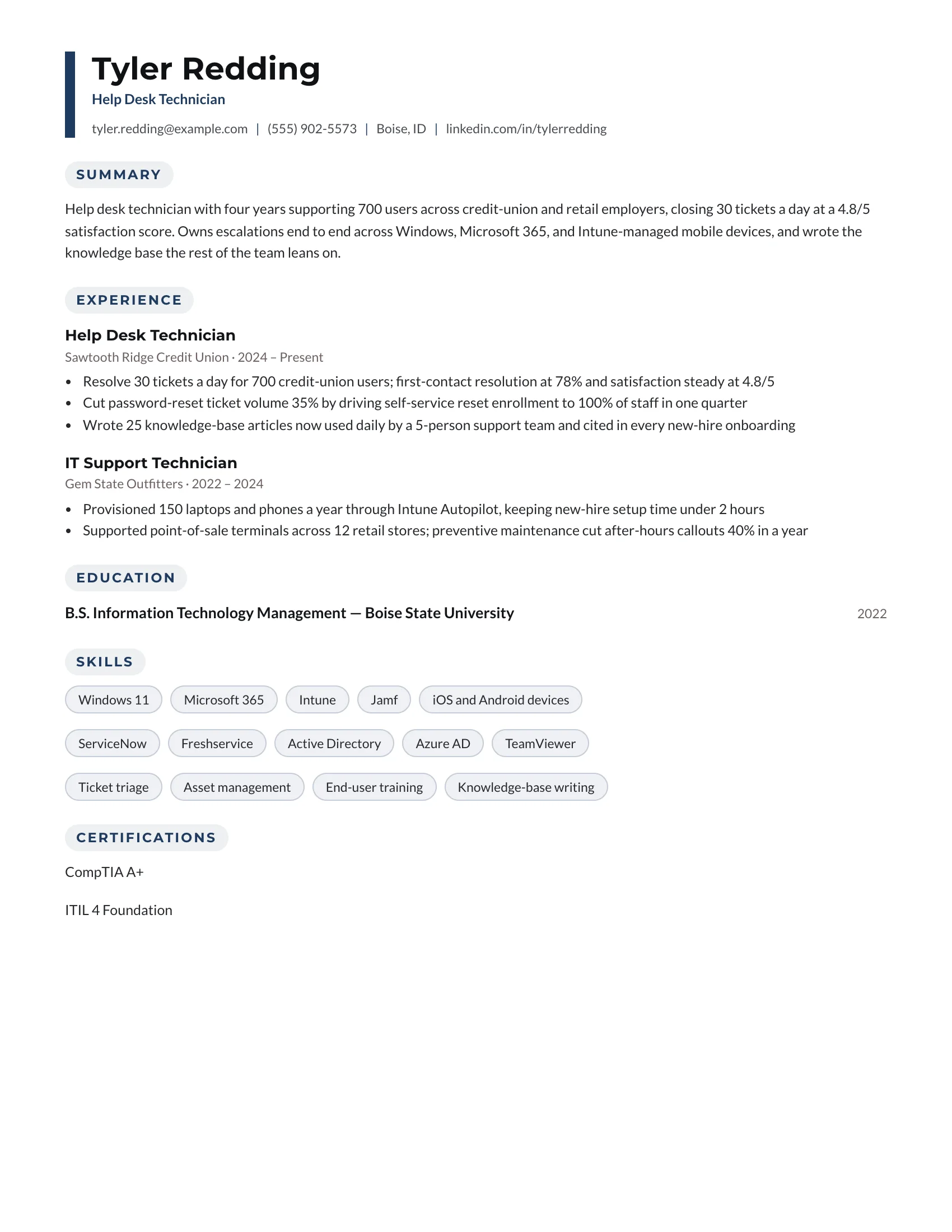Help Desk Technician · Red resume template preview