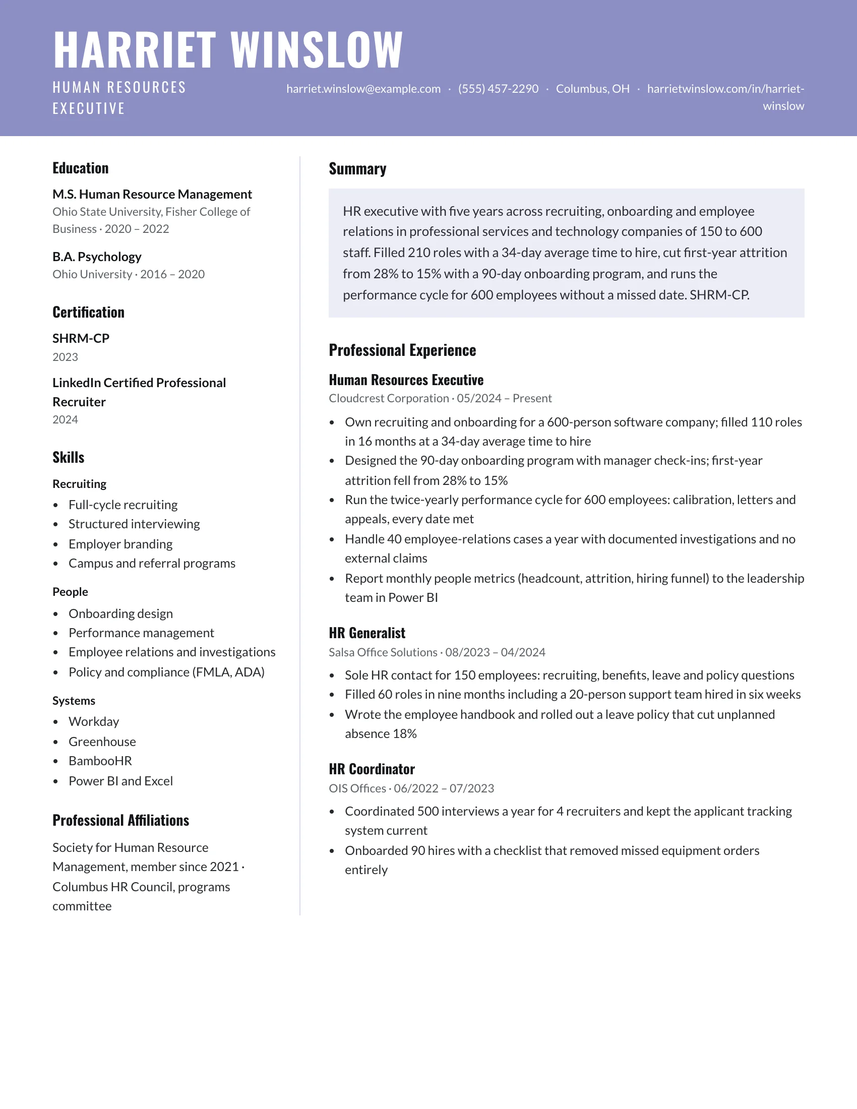 HR Executive · Band resume template preview
