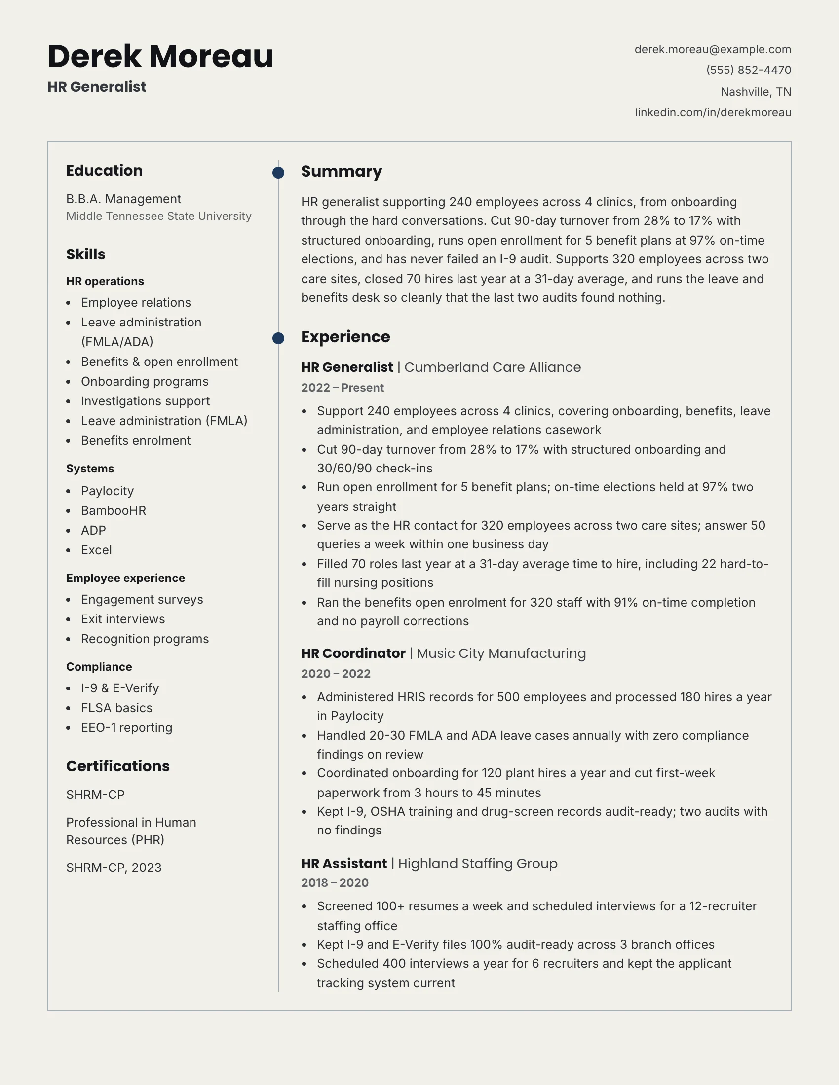 HR Generalist · Grid resume template preview