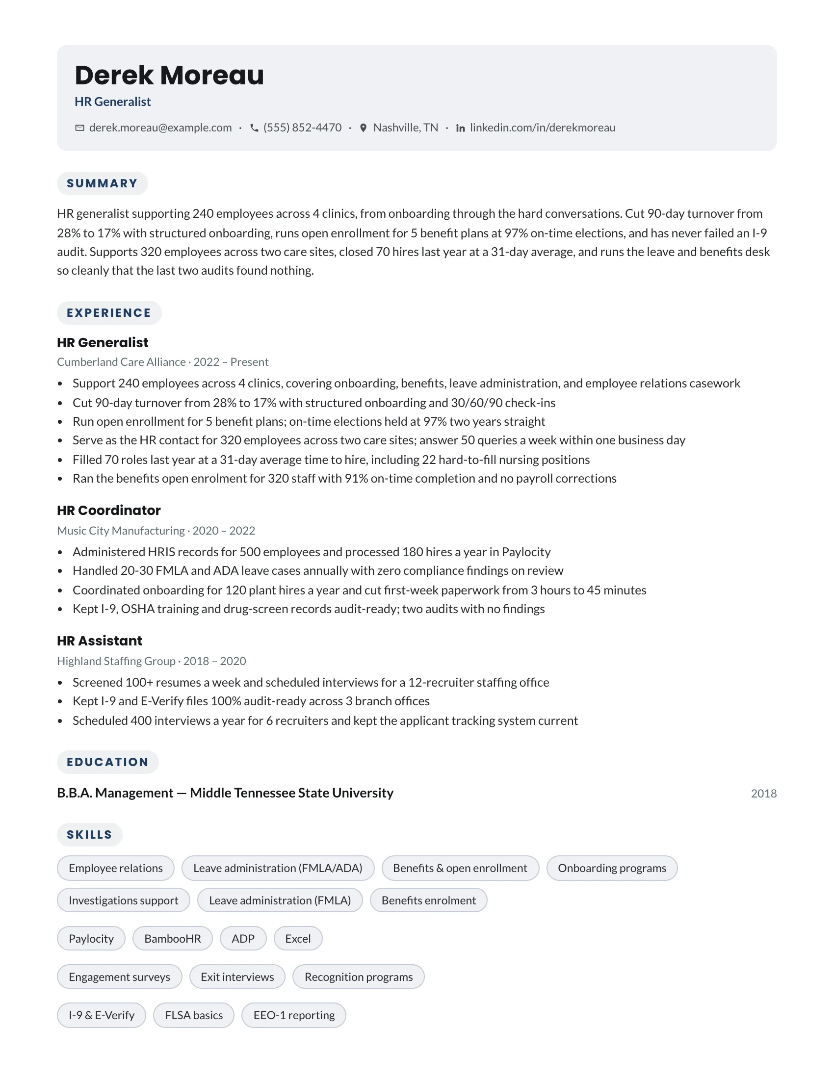 HR Generalist · Bubbles resume template preview
