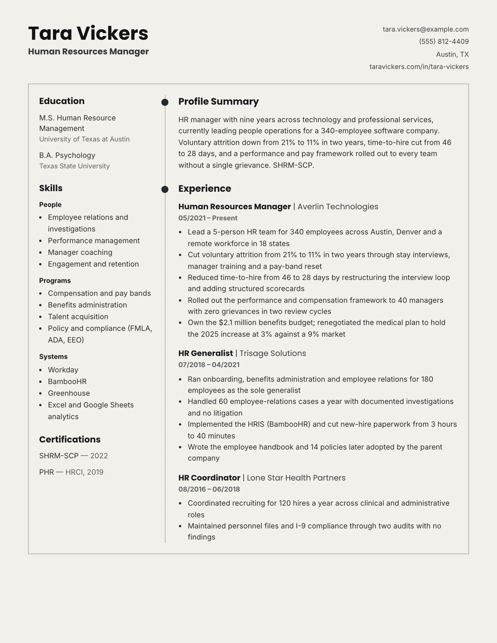HR manager resume example — sample document