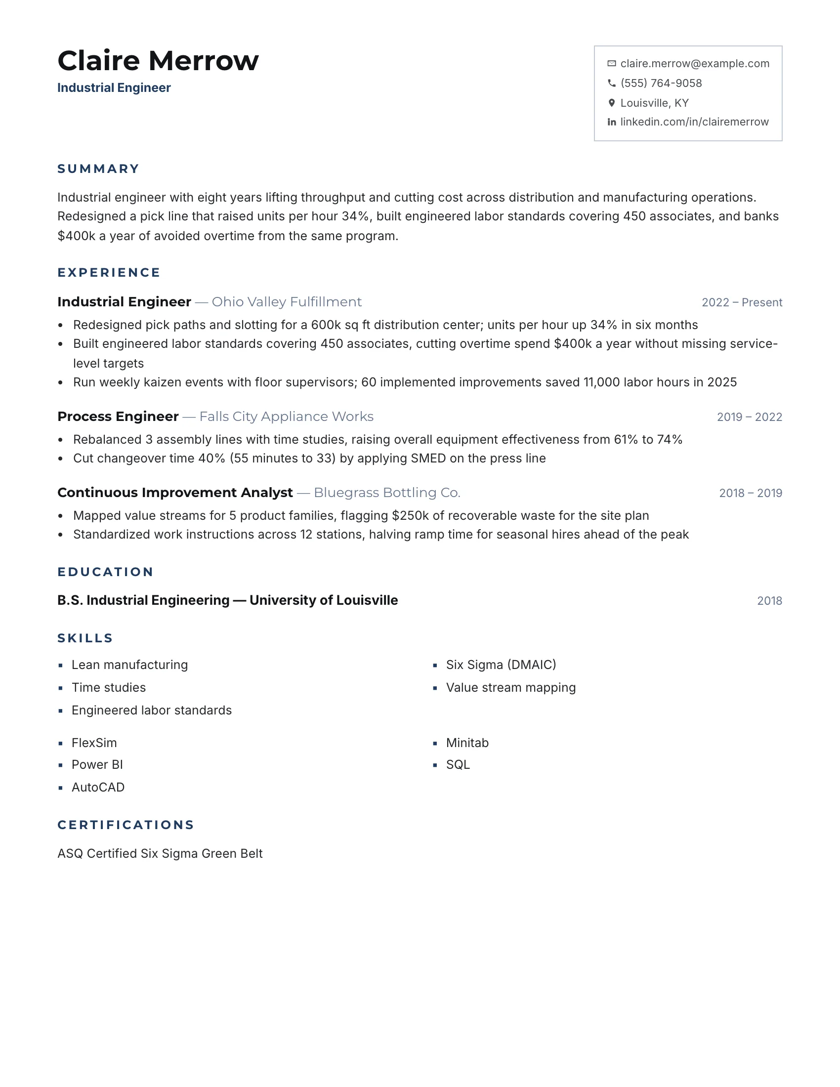 Industrial Engineer · Square resume template preview
