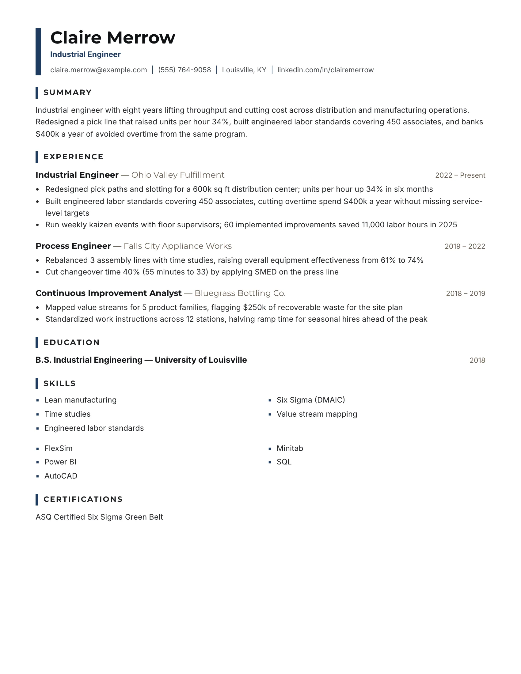 Industrial Engineer · Ladder resume template preview