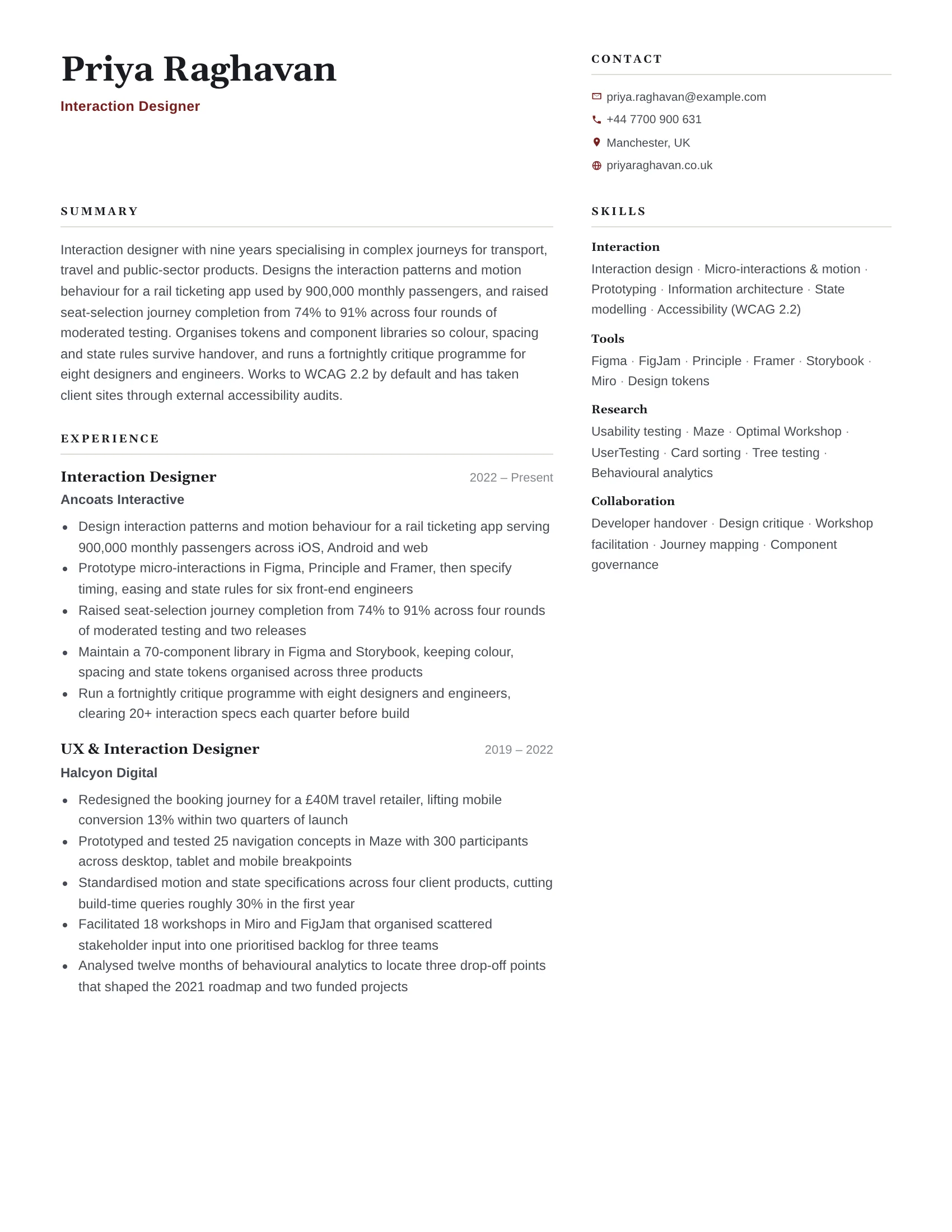 Interaction Designer · Ruled resume template preview
