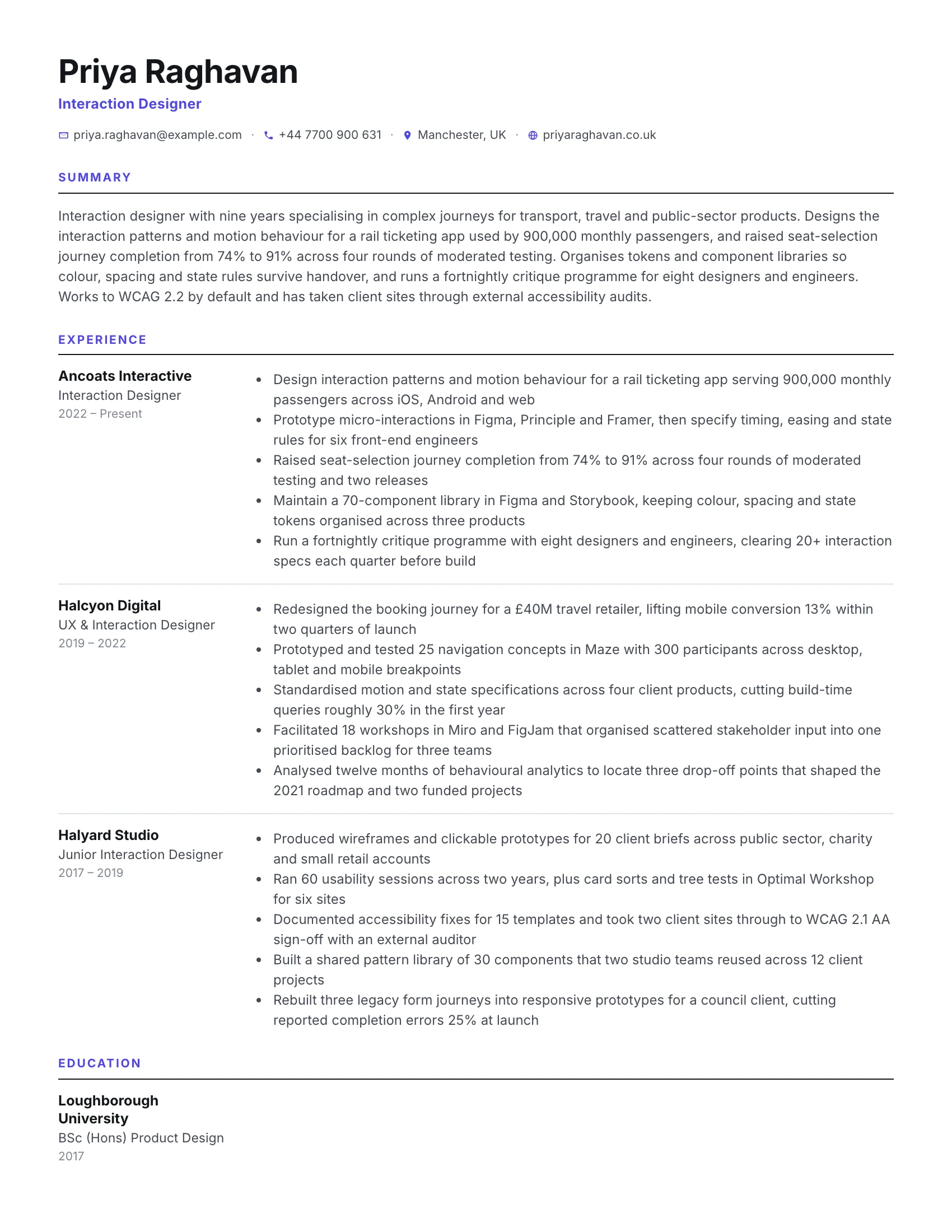 Interaction Designer · Grid resume template preview
