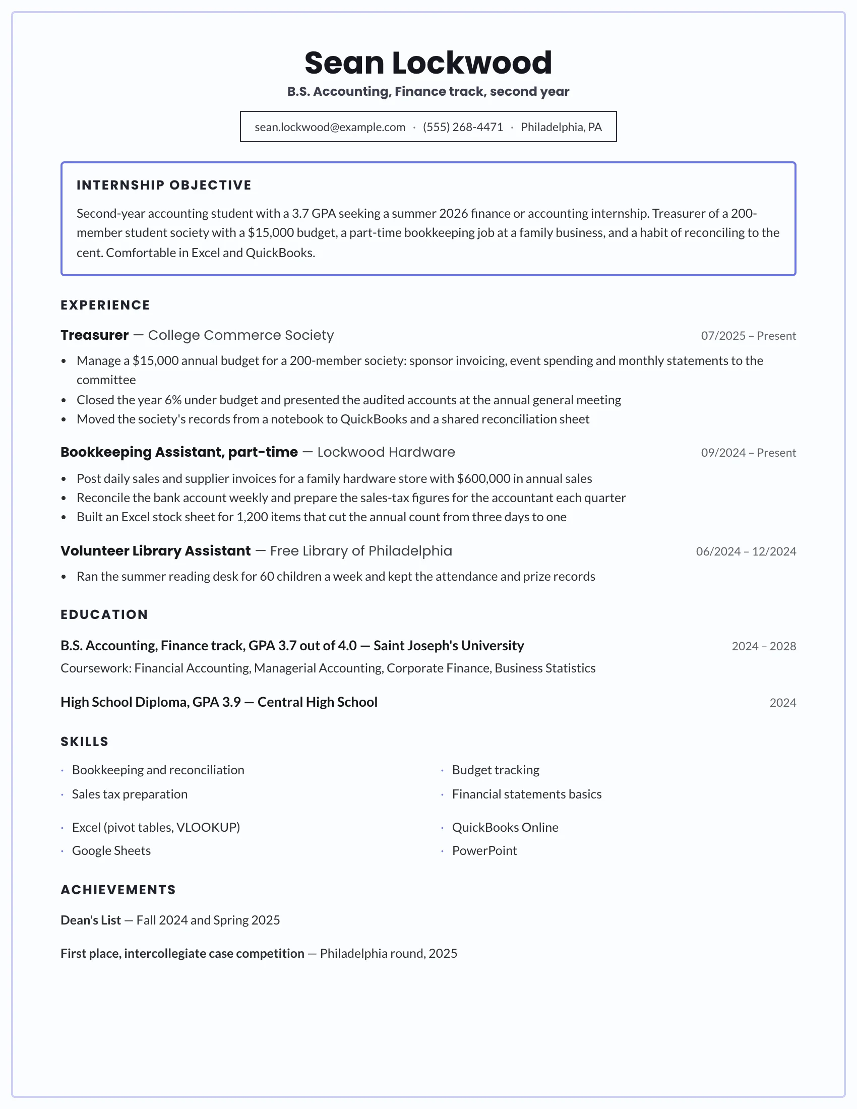 College Student · Objective resume template preview